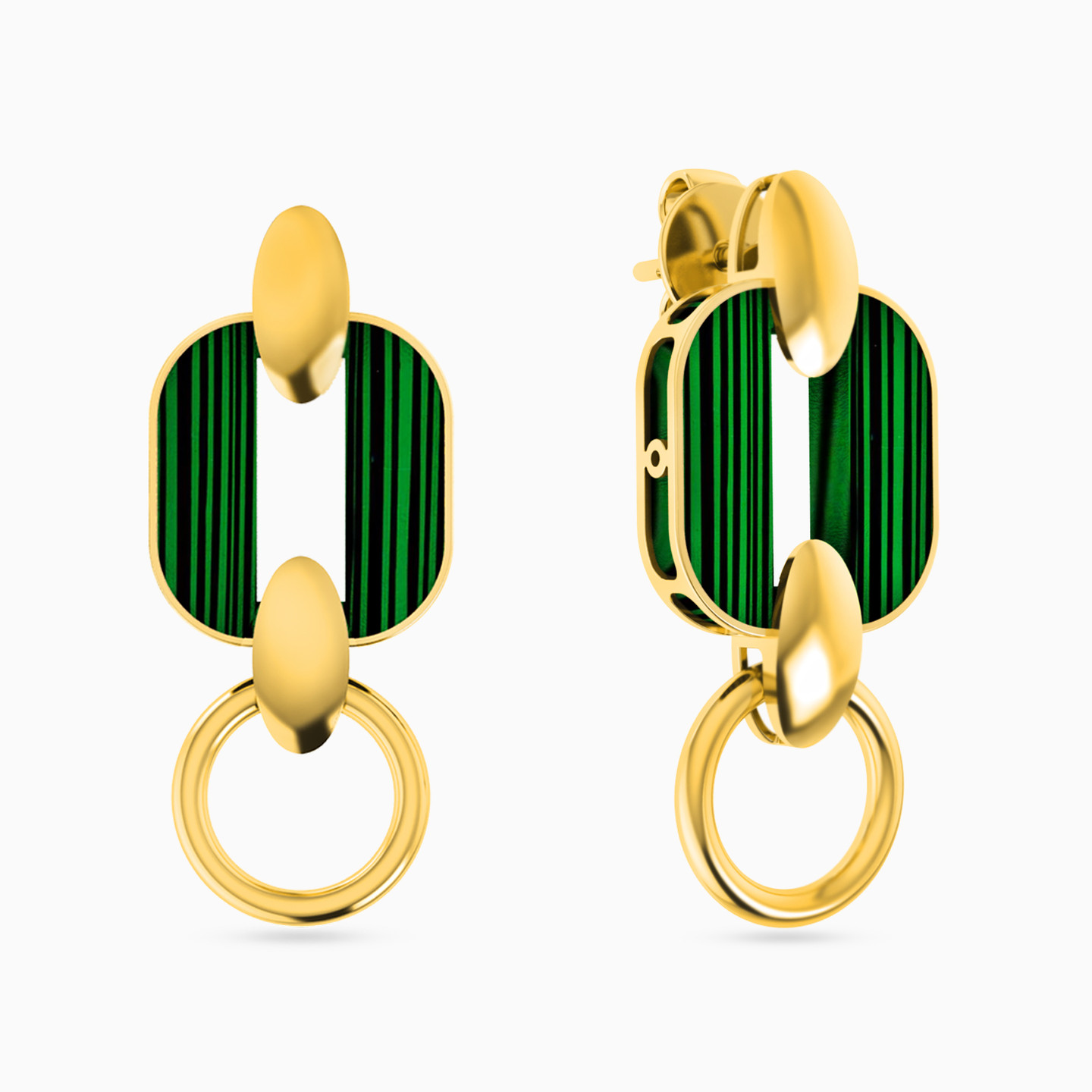 أقراط متدلية ذهب بيضاوية عيار 18 قيراط مزينة باللؤلؤ - 2