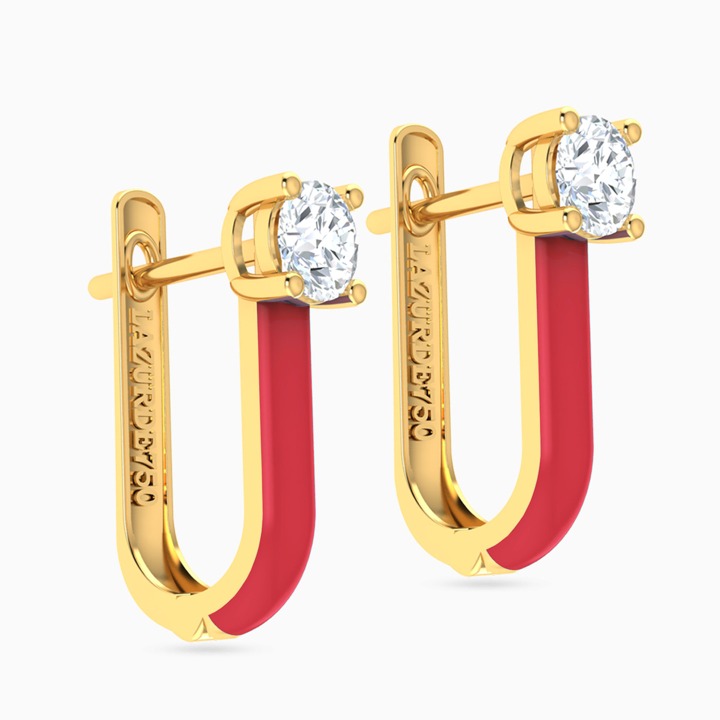 أقراط دائرية ذهب مطلية بالمينا عيار 18 قيراط مزينة بأحجار الزركون - 2 أقراط دائرية ذهب مطلية بالمينا عيار 18 قيراط مزينة بأحجار الزركون - 2