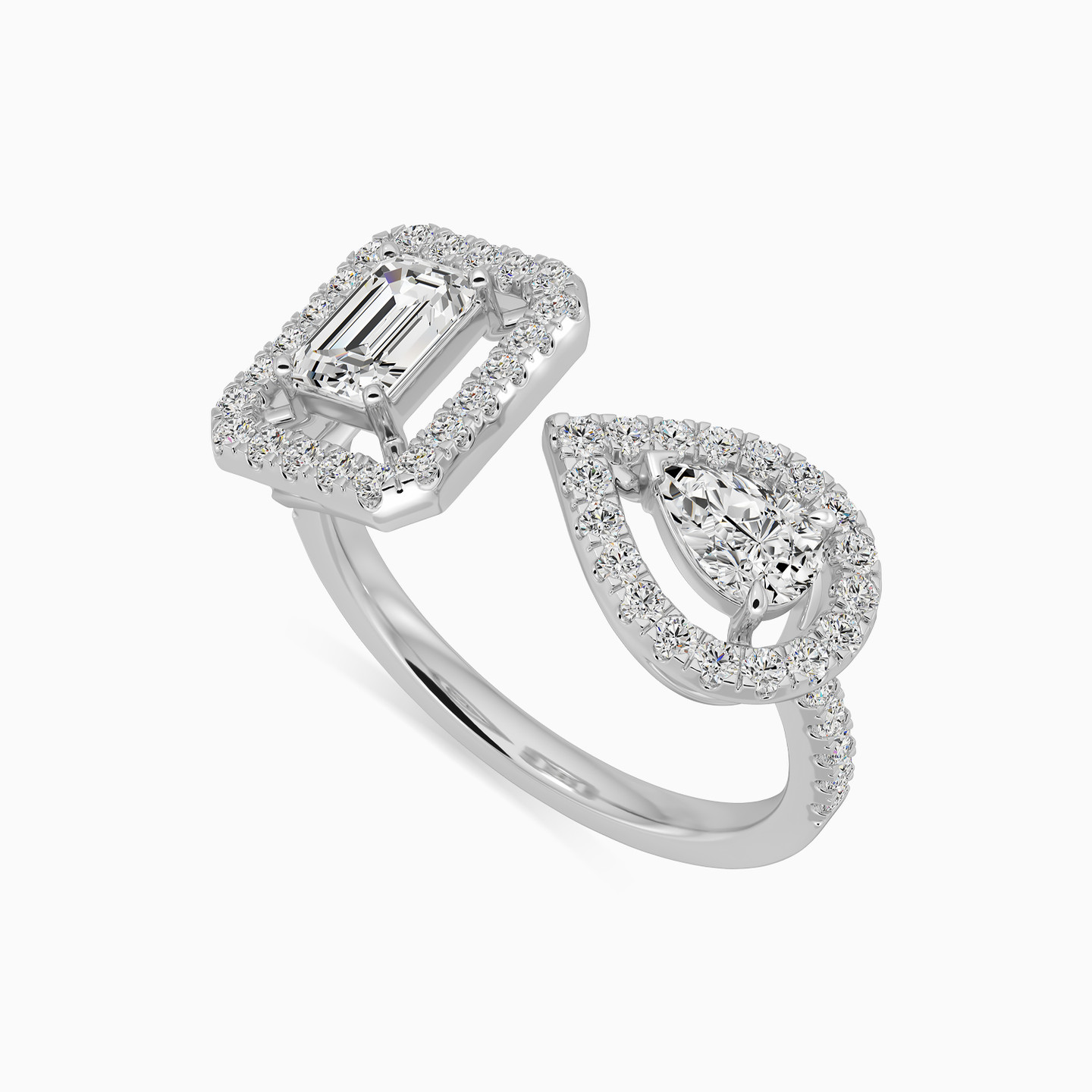 0.98 CT Multishaped Lab Grown Diamond Two headed Ring in 18K Gold - 2 0.98 CT Multishaped Lab Grown Diamond Two headed Ring in 18K Gold - 2