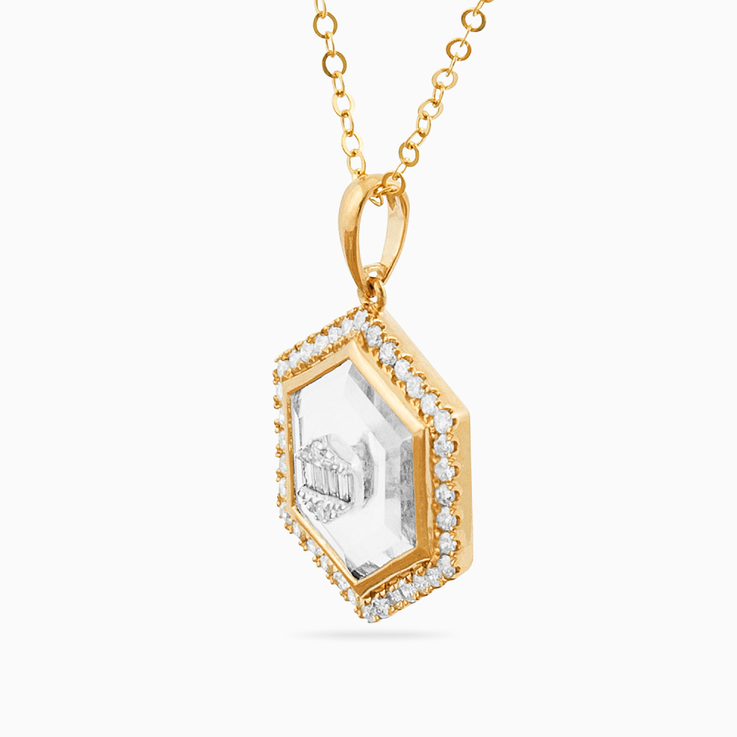 Hexagon Diamond Necklace in 18K Gold - 2 Hexagon Diamond Necklace in 18K Gold - 2