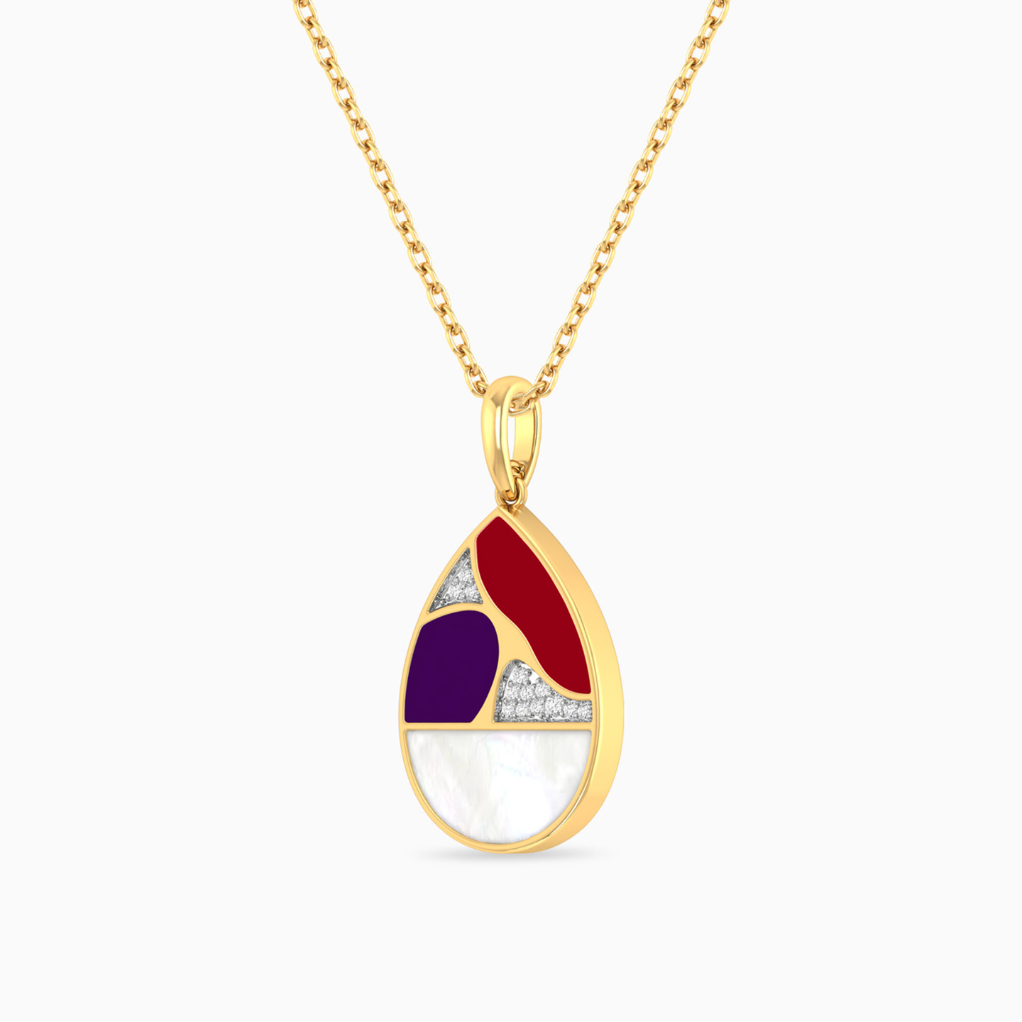 Pear Diamond & Pearl Necklace in 18K Gold - 2 Pear Diamond & Pearl Necklace in 18K Gold - 2
