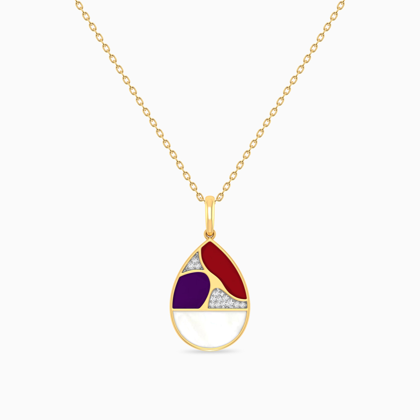 Pear Diamond & Pearl Necklace in 18K Gold - 3 Pear Diamond & Pearl Necklace in 18K Gold - 3