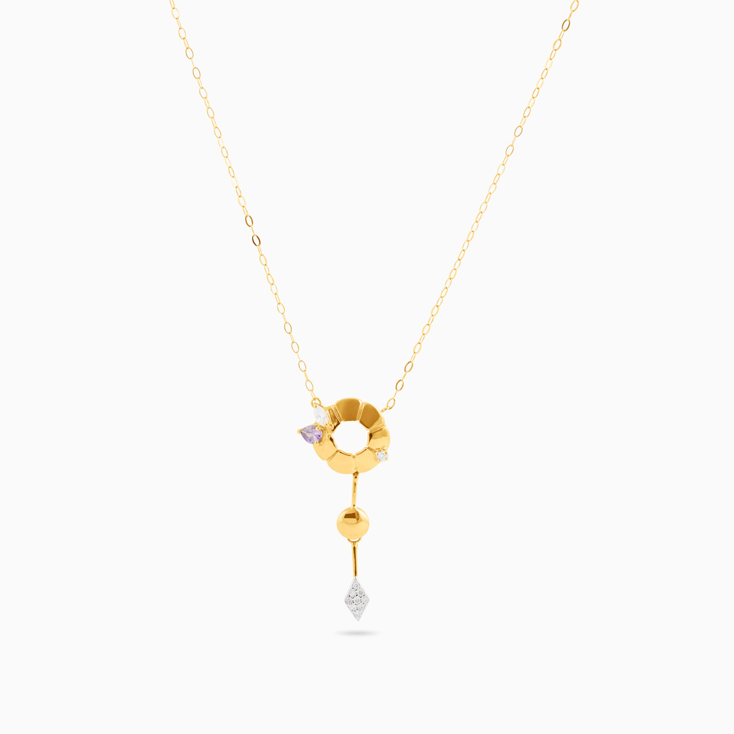18K Gold Diamond & Colored Stones Drop Pendant Necklace - 3