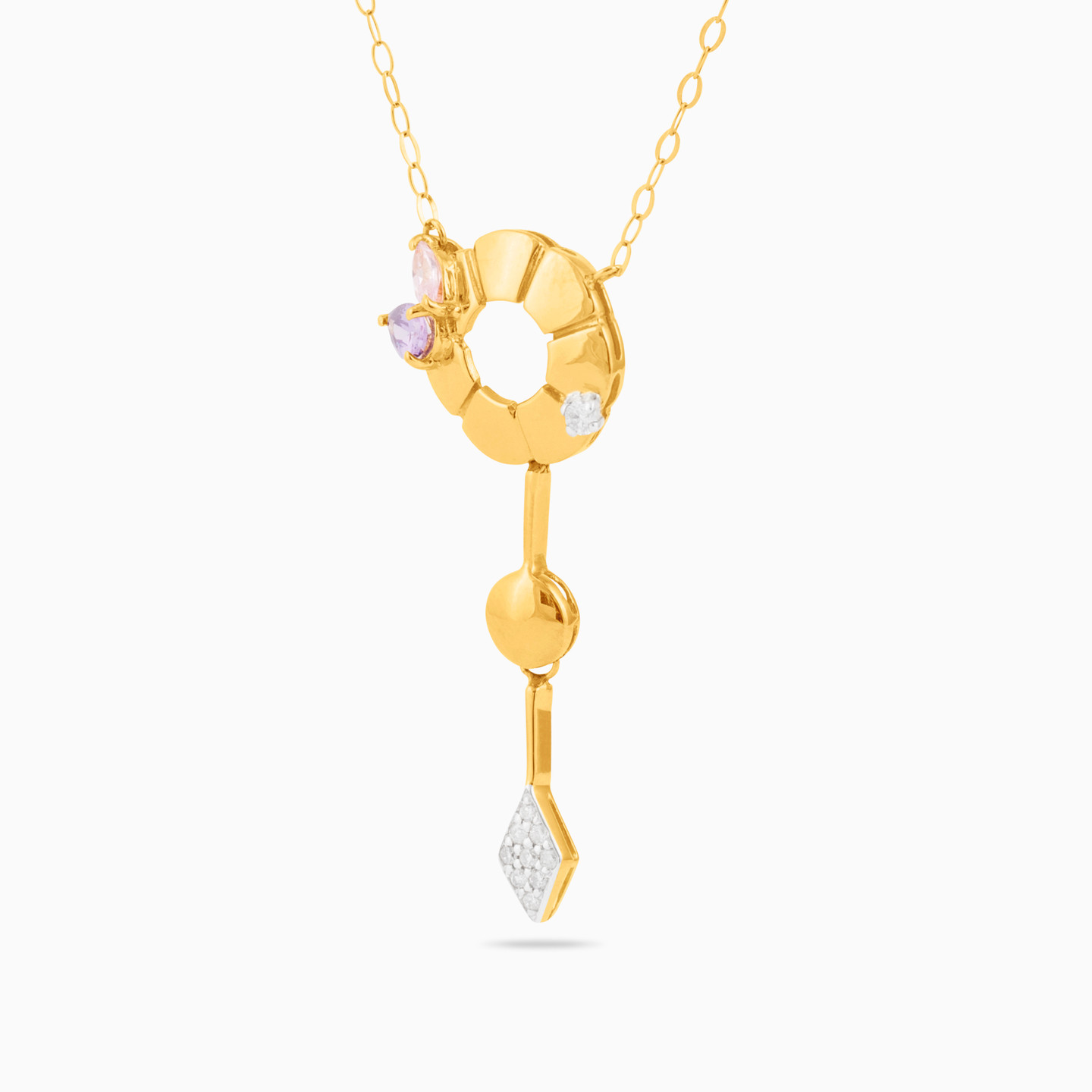 18K Gold Diamond & Colored Stones Drop Pendant Necklace - 2