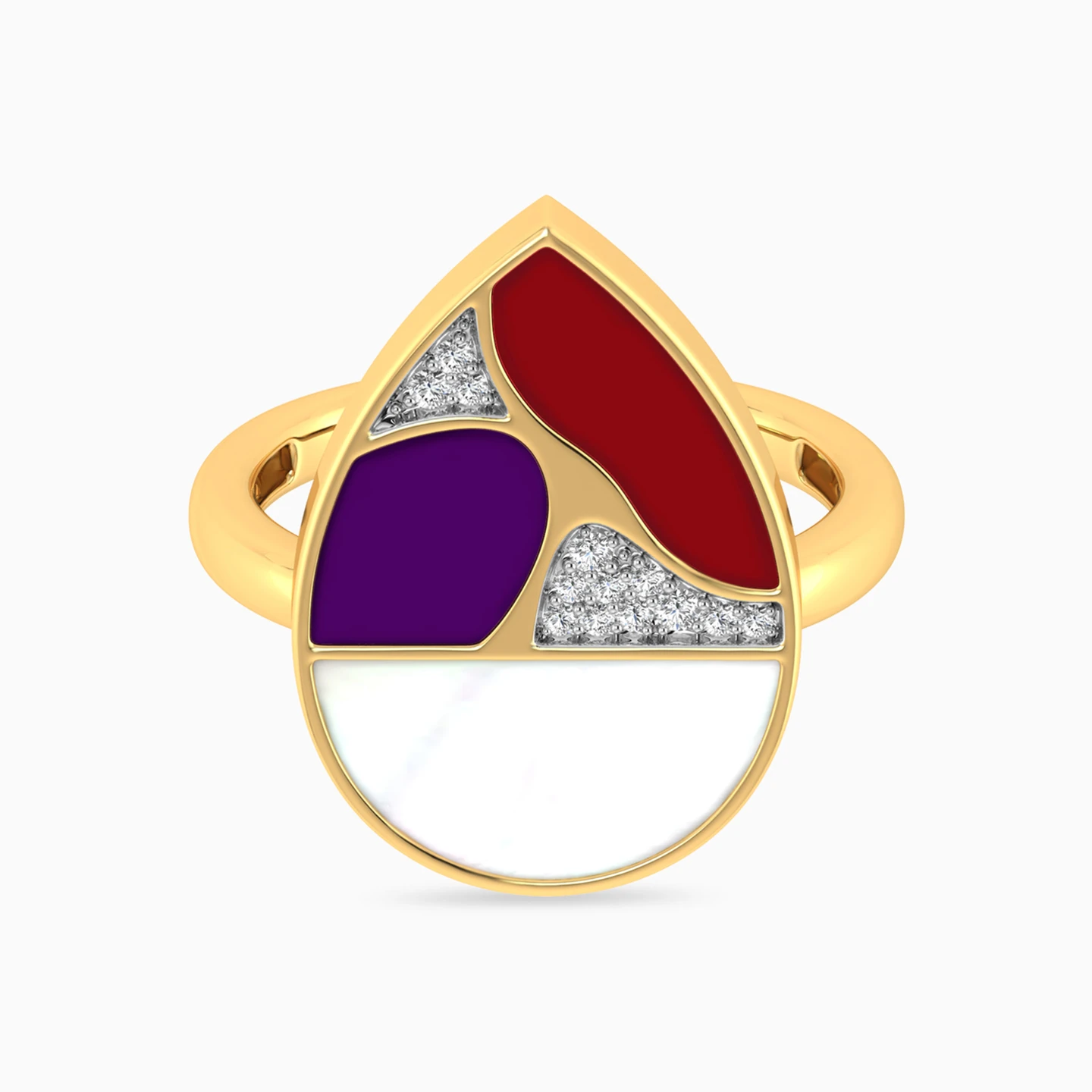 Pear Diamond & Pearl Ring in 18K Gold - 2 Pear Diamond & Pearl Ring in 18K Gold - 2