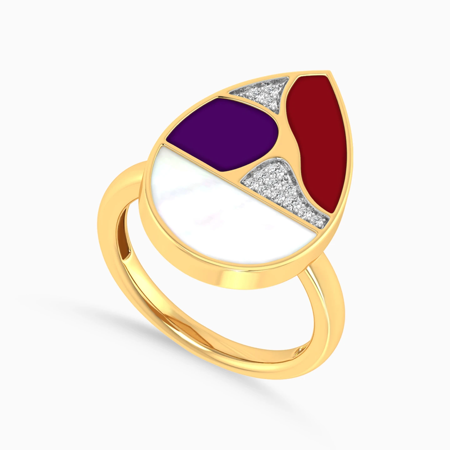 Pear Diamond & Pearl Ring in 18K Gold - 3 Pear Diamond & Pearl Ring in 18K Gold - 3