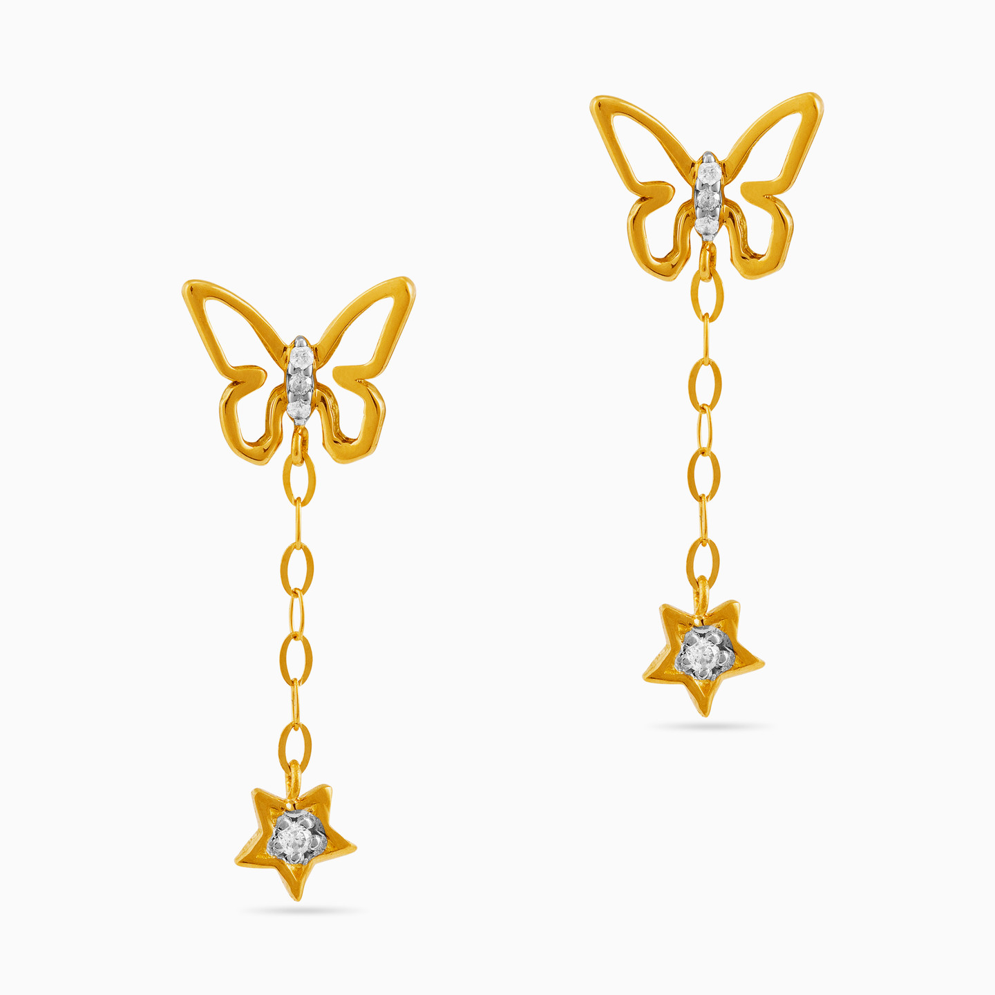 Butterfly Diamond Drop Earrings in 18K Gold - 2 Butterfly Diamond Drop Earrings in 18K Gold - 2