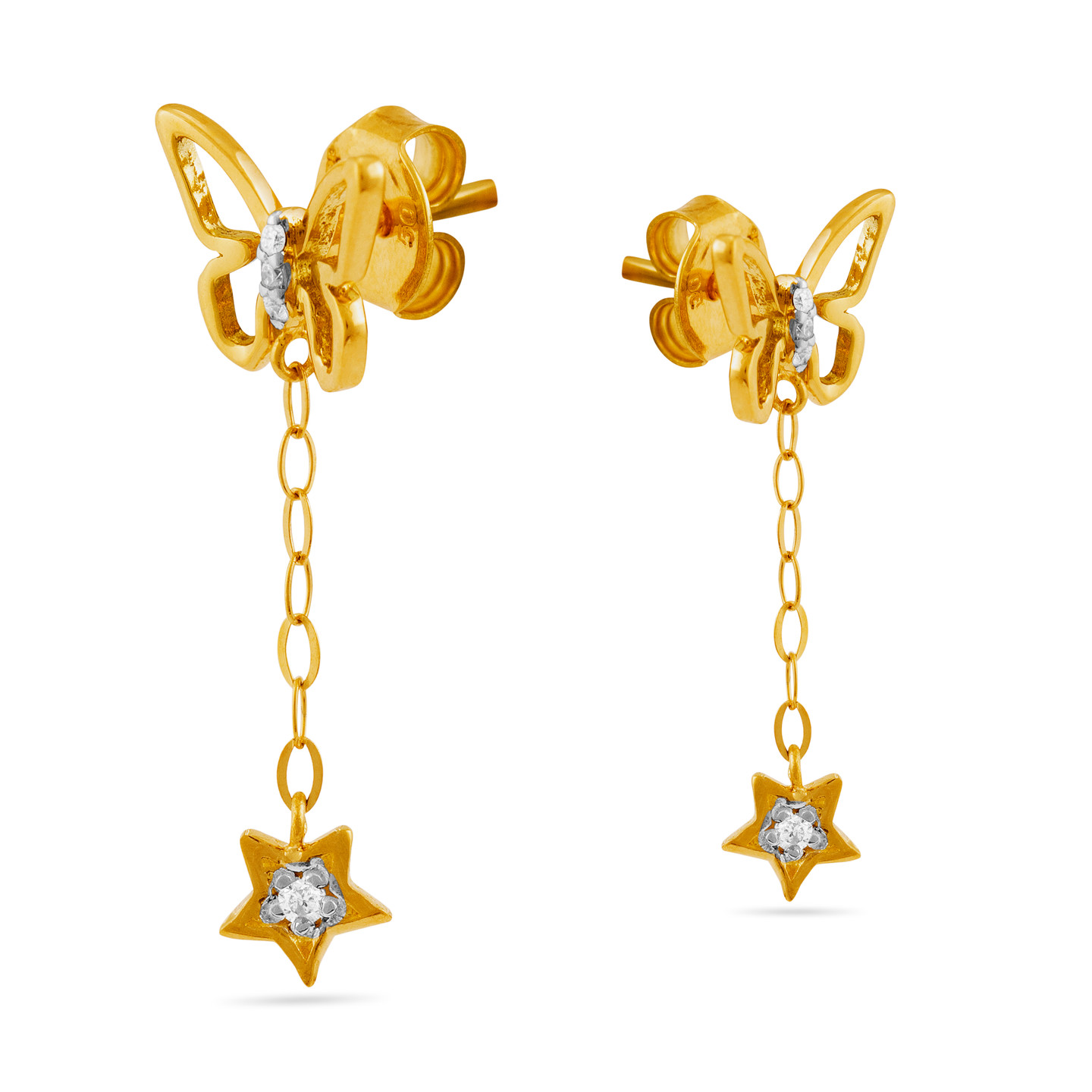 Butterfly Diamond Drop Earrings in 18K Gold - 4 Butterfly Diamond Drop Earrings in 18K Gold - 4