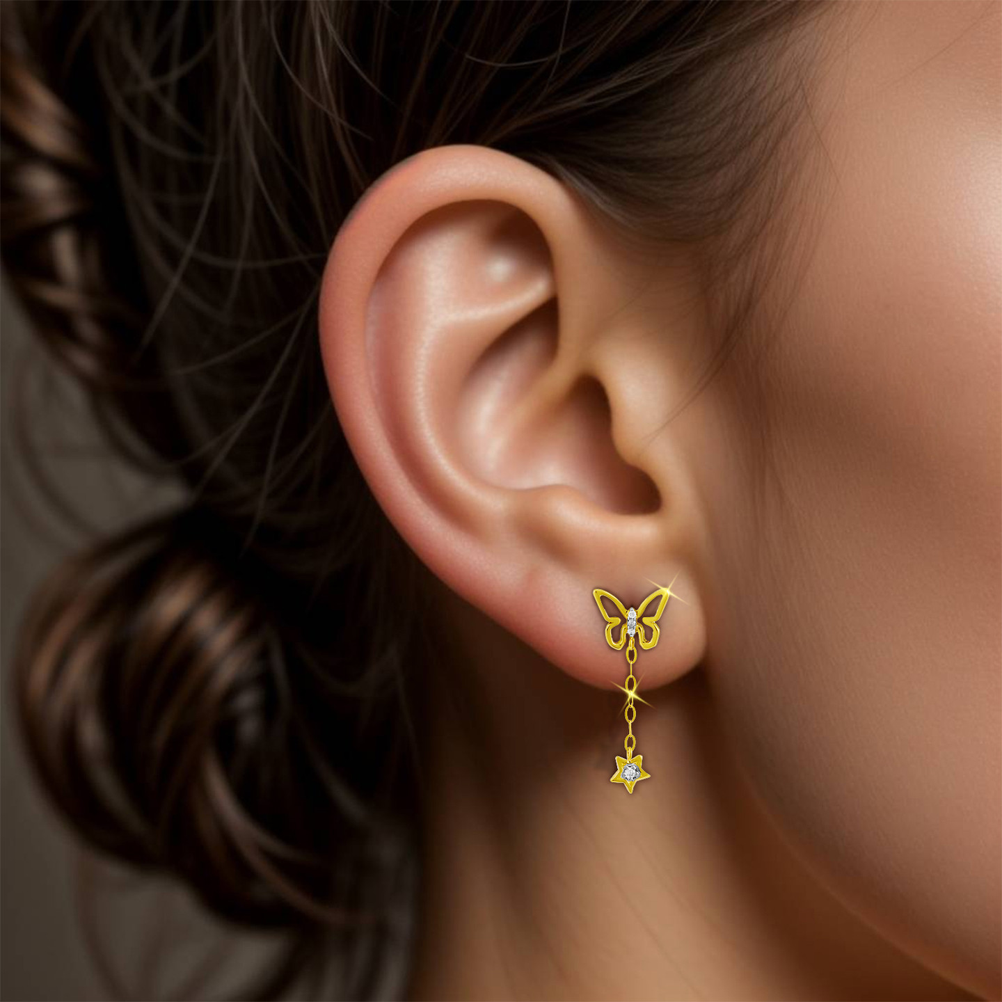 Butterfly Diamond Drop Earrings in 18K Gold - 5 Butterfly Diamond Drop Earrings in 18K Gold - 5