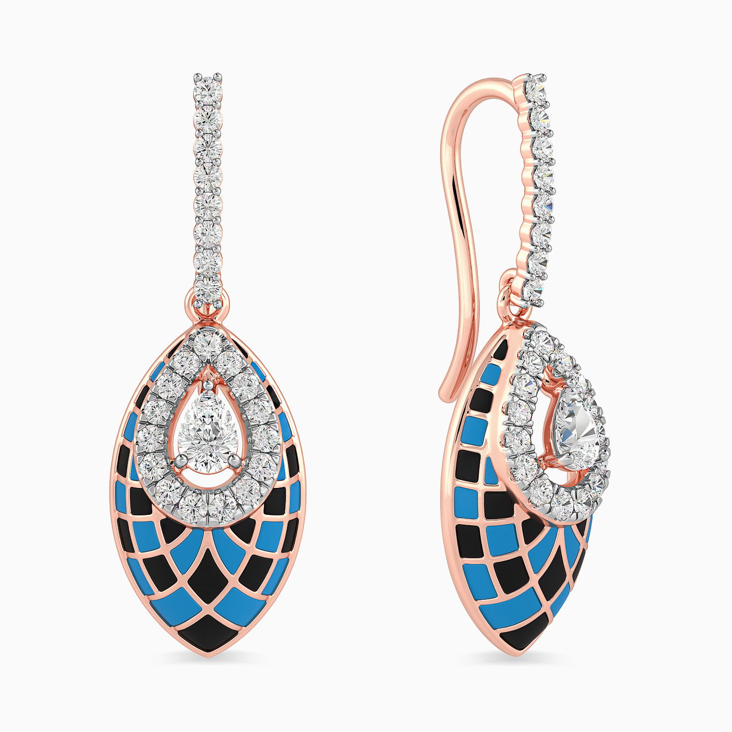 18K Gold Diamond & Enamel Coated Drop Earrings