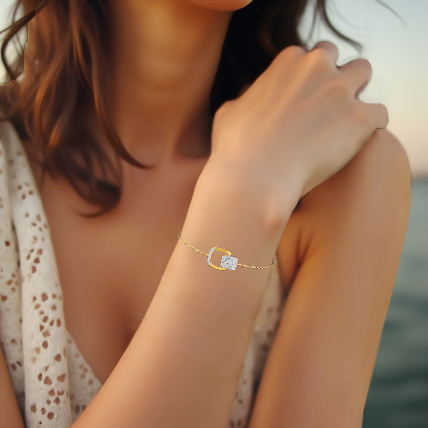 Square Diamond Chain Bracelet in 18K Gold - 5