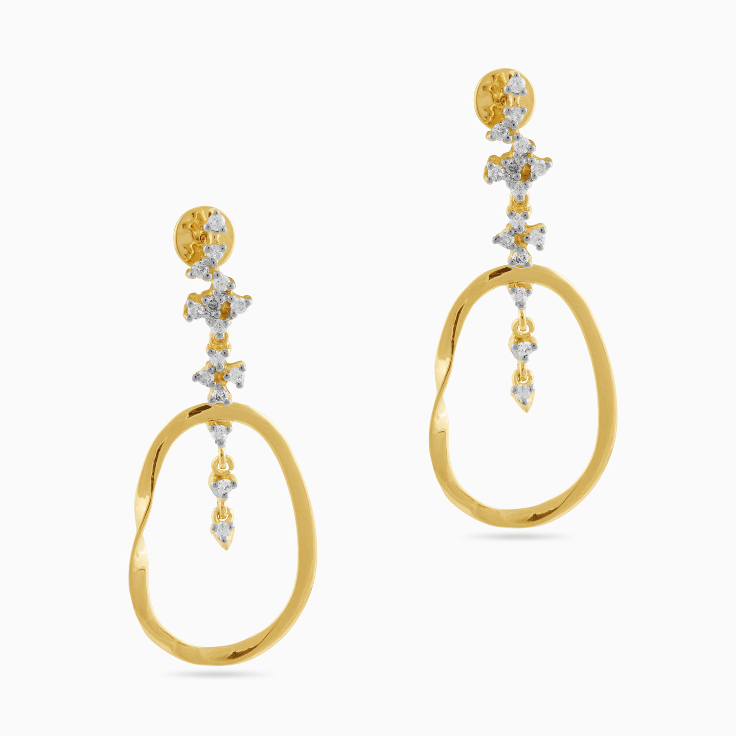 Oval Diamond Drop Earrings in 18K Gold - 2 Oval Diamond Drop Earrings in 18K Gold - 2