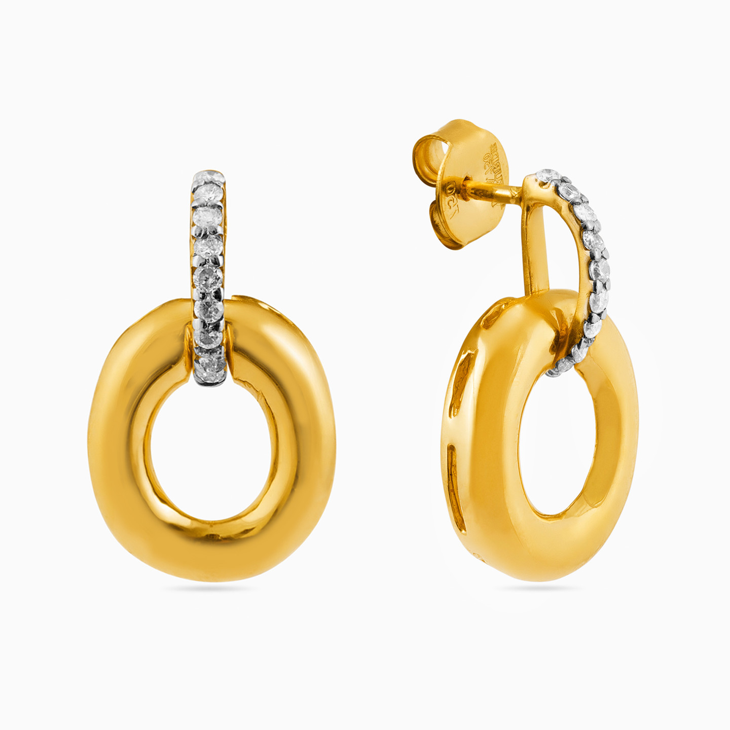 Circle Diamond Drop Earrings in 18K Gold - 2 Circle Diamond Drop Earrings in 18K Gold - 2