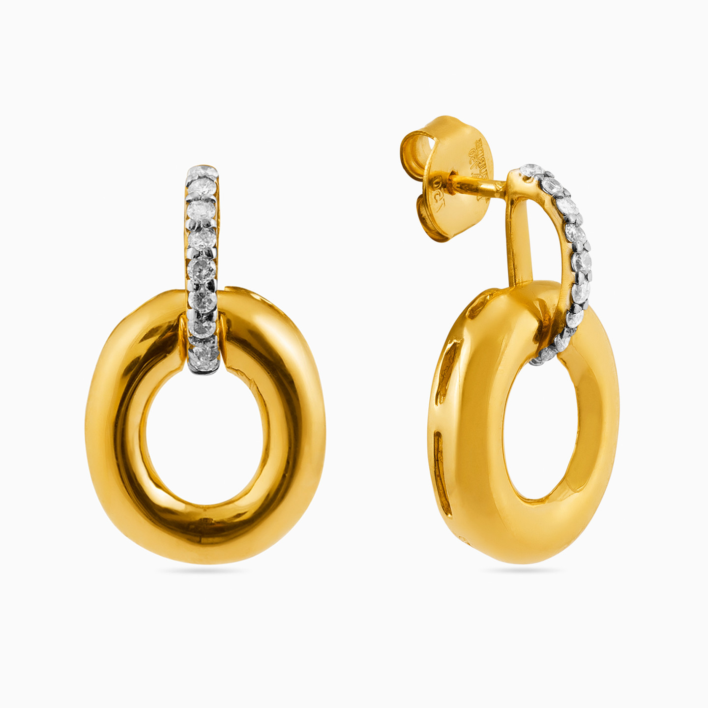 18K Gold Diamond Drop Earrings - 2