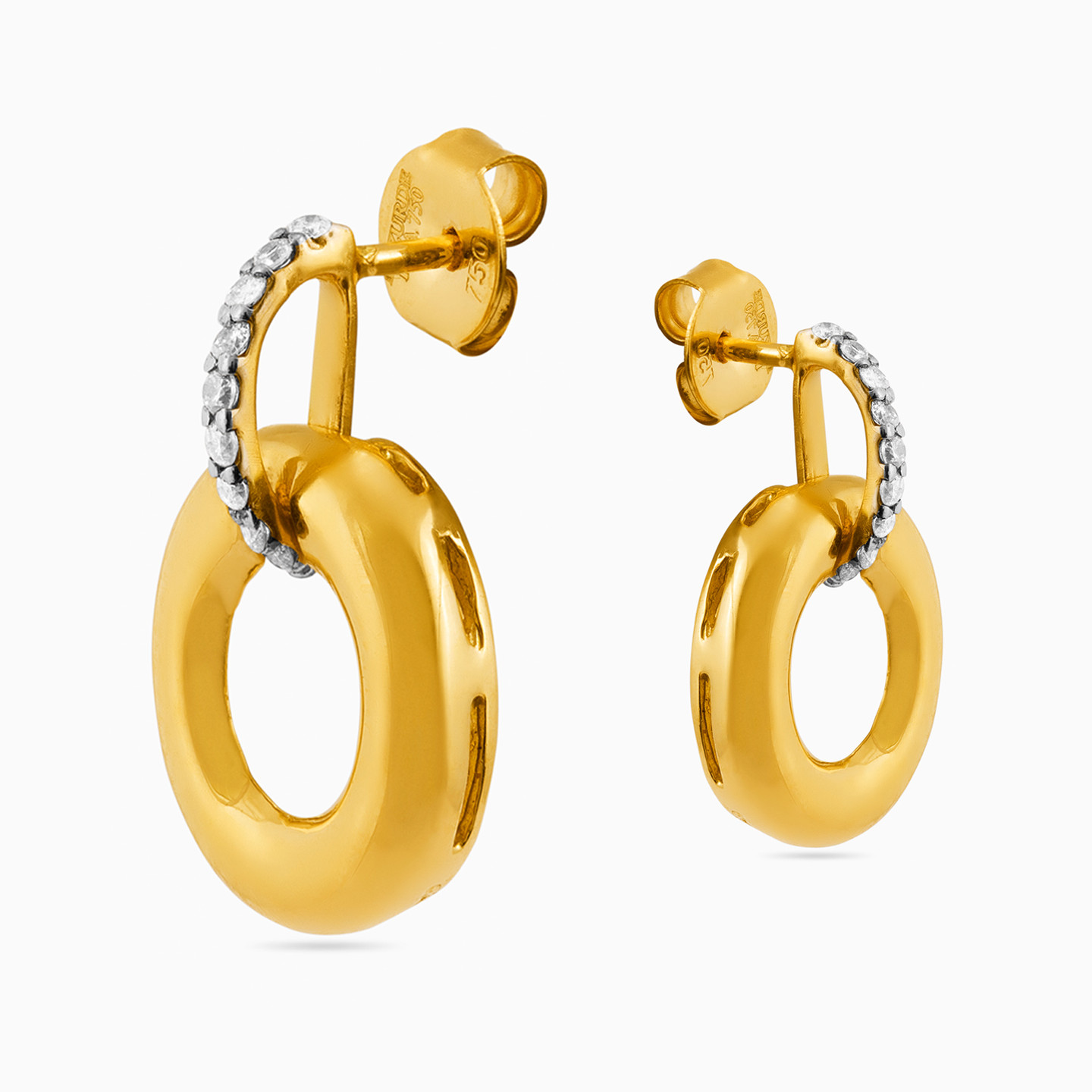 Circle Diamond Drop Earrings in 18K Gold - 3 Circle Diamond Drop Earrings in 18K Gold - 3