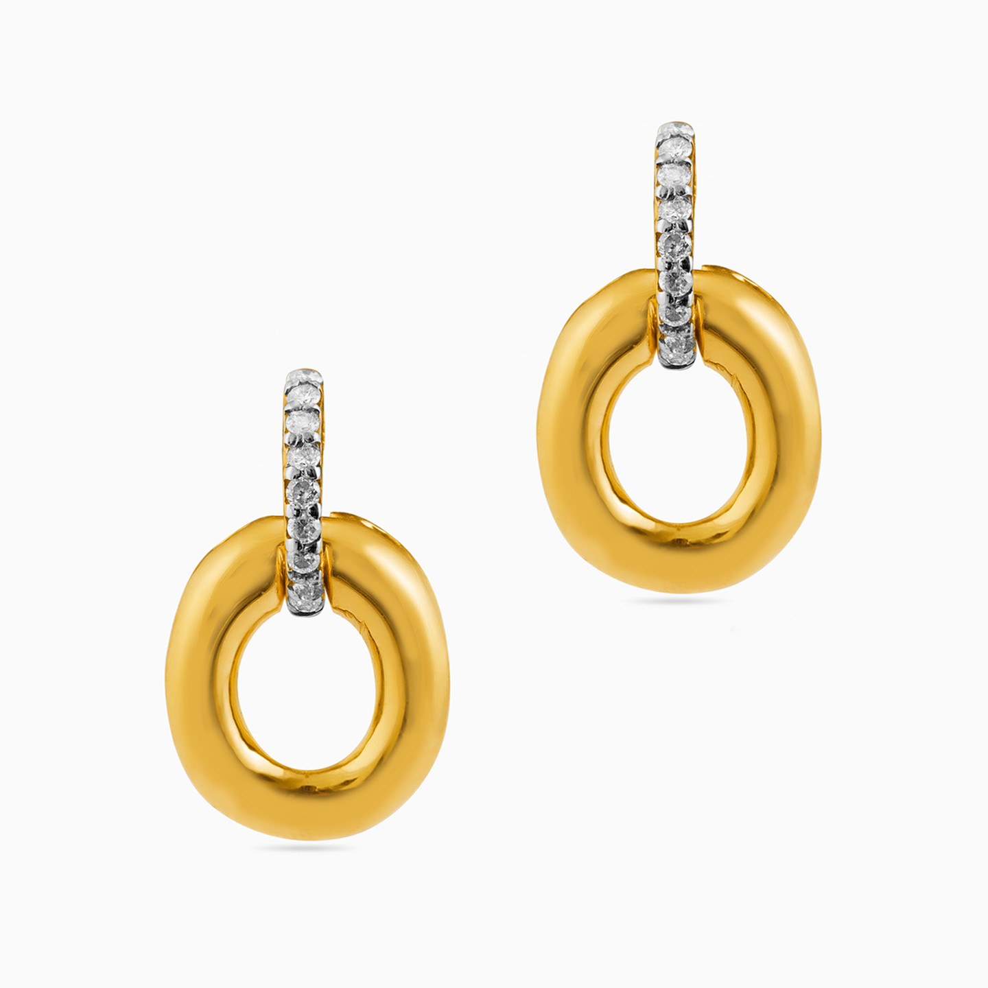 Circle Diamond Drop Earrings in 18K Gold - 2 Circle Diamond Drop Earrings in 18K Gold - 2
