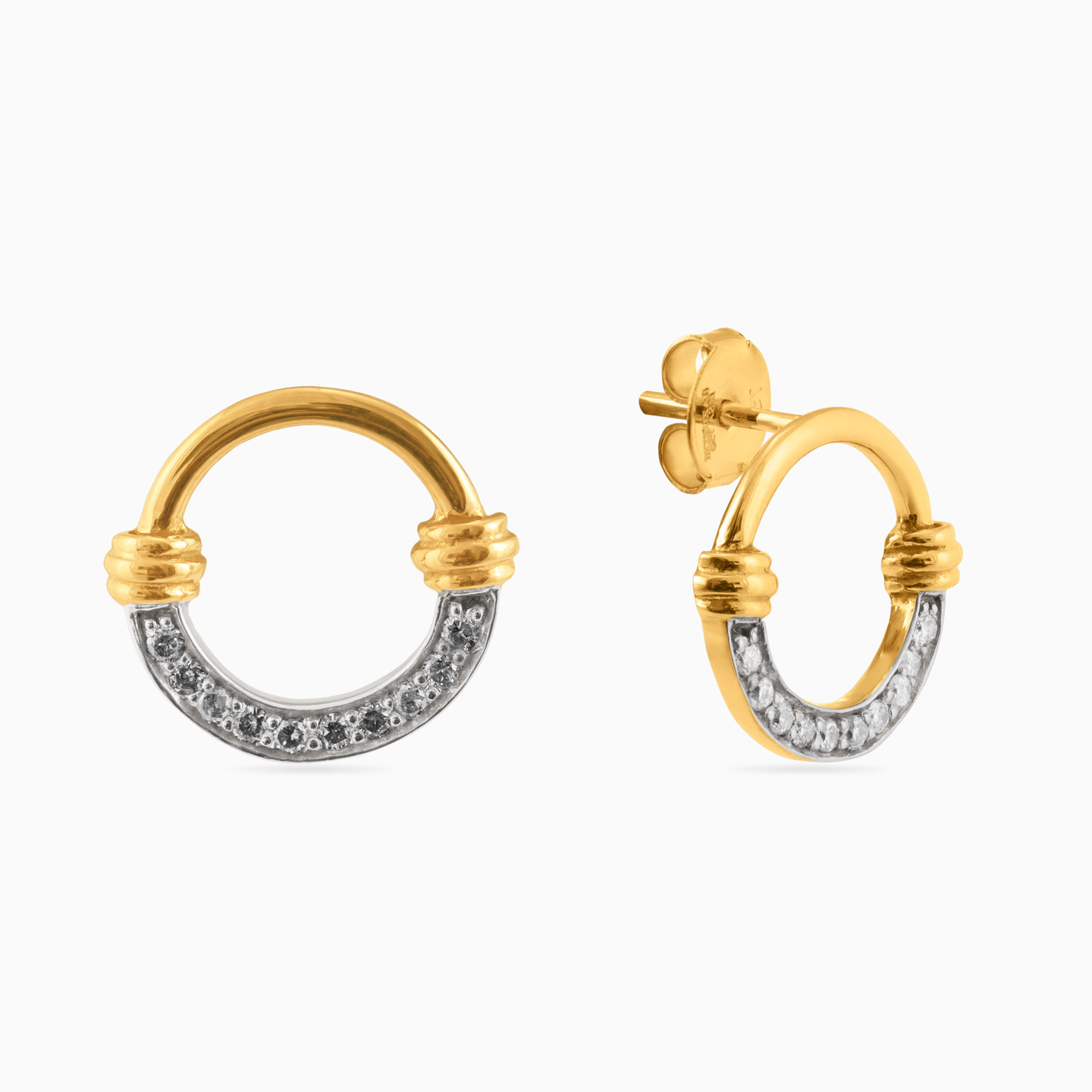 18K Gold Diamond Stud Earrings - 2