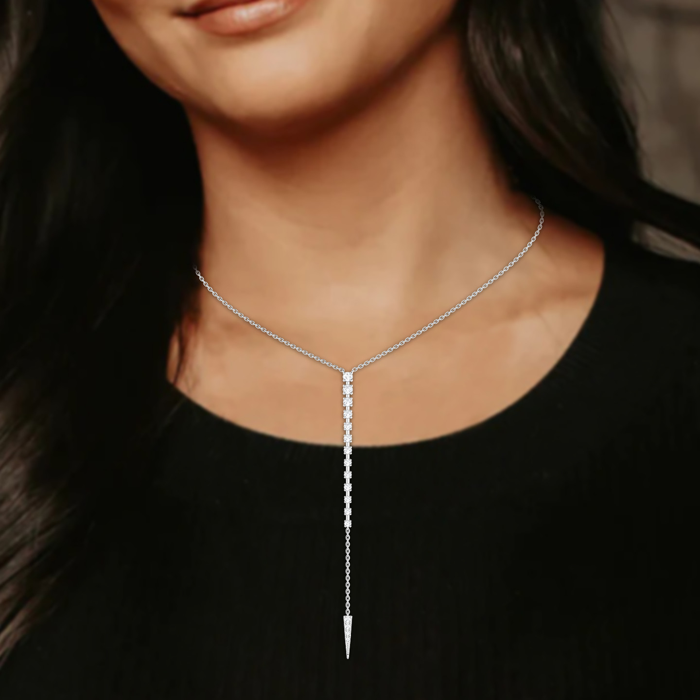 Slim Diamond Necklace in 18K Gold - 2 Slim Diamond Necklace in 18K Gold - 2