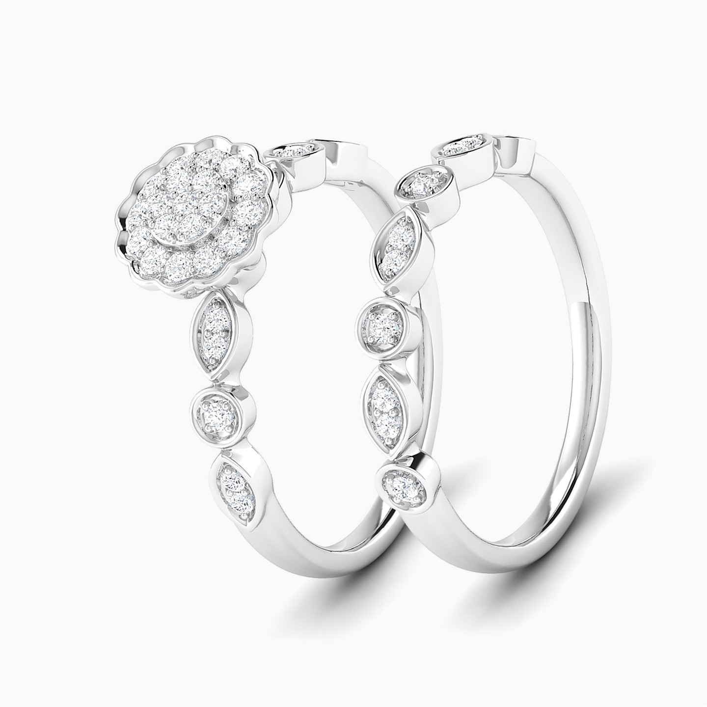 Circle Diamond Twin Rings in 18K Gold - 2 Circle Diamond Twin Rings in 18K Gold - 2