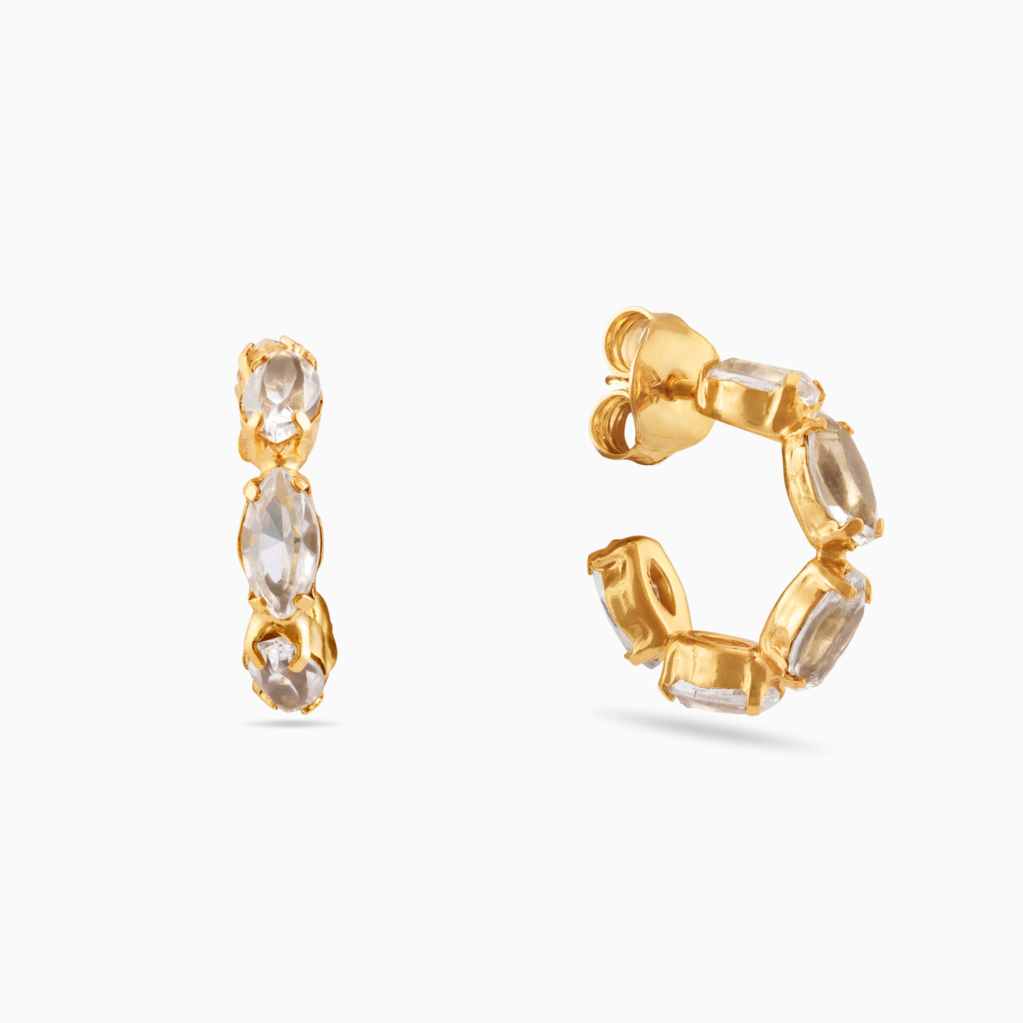 Marquise Colored Stones Gold Plated Hoop Earrings - 2