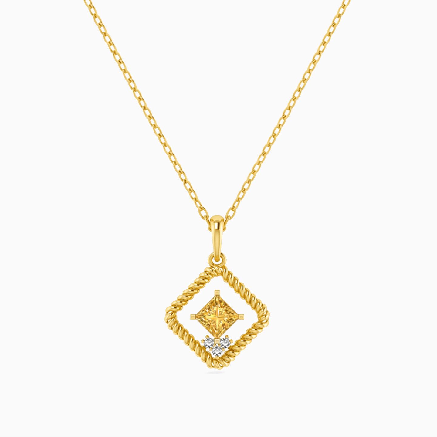 Square Diamond & Colored Stones Necklace in 18K Gold Square Diamond & Colored Stones Necklace in 18K Gold