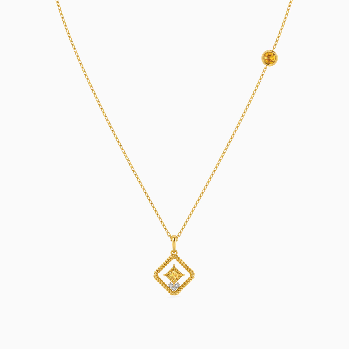 Square Diamond & Colored Stones Necklace in 18K Gold - 2 Square Diamond & Colored Stones Necklace in 18K Gold - 2
