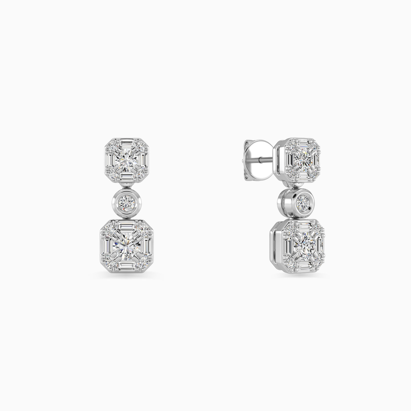 Square Diamond Drop Earrings in 18K Gold - 2 Square Diamond Drop Earrings in 18K Gold - 2