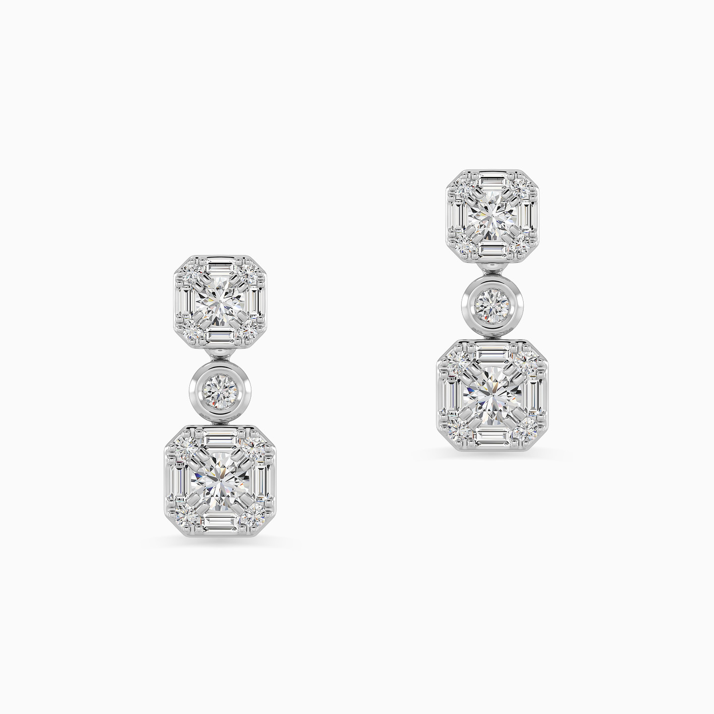 Square Diamond Drop Earrings in 18K Gold - 4 Square Diamond Drop Earrings in 18K Gold - 4