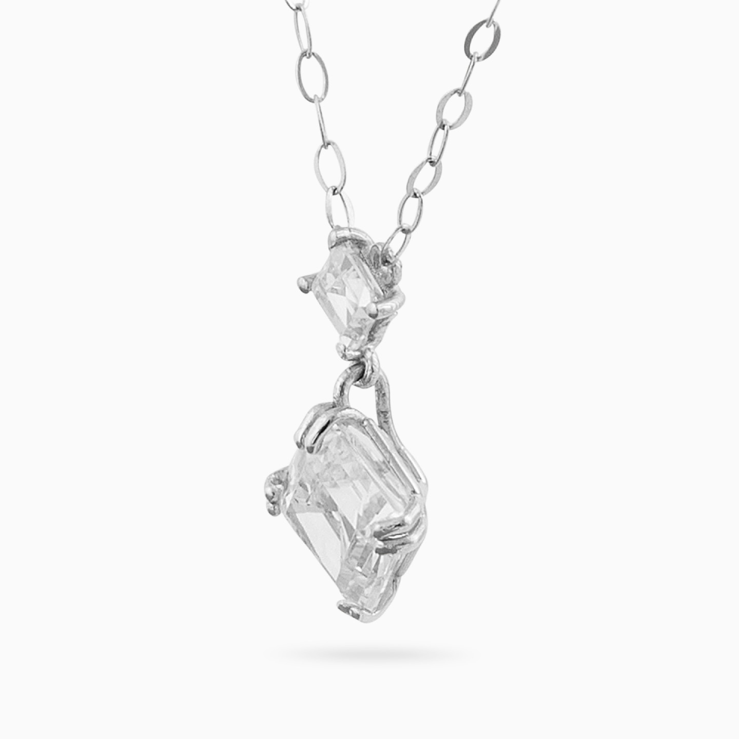 Square Shaped Cubic Zirconia Pendant with 18K Gold Chain - 2