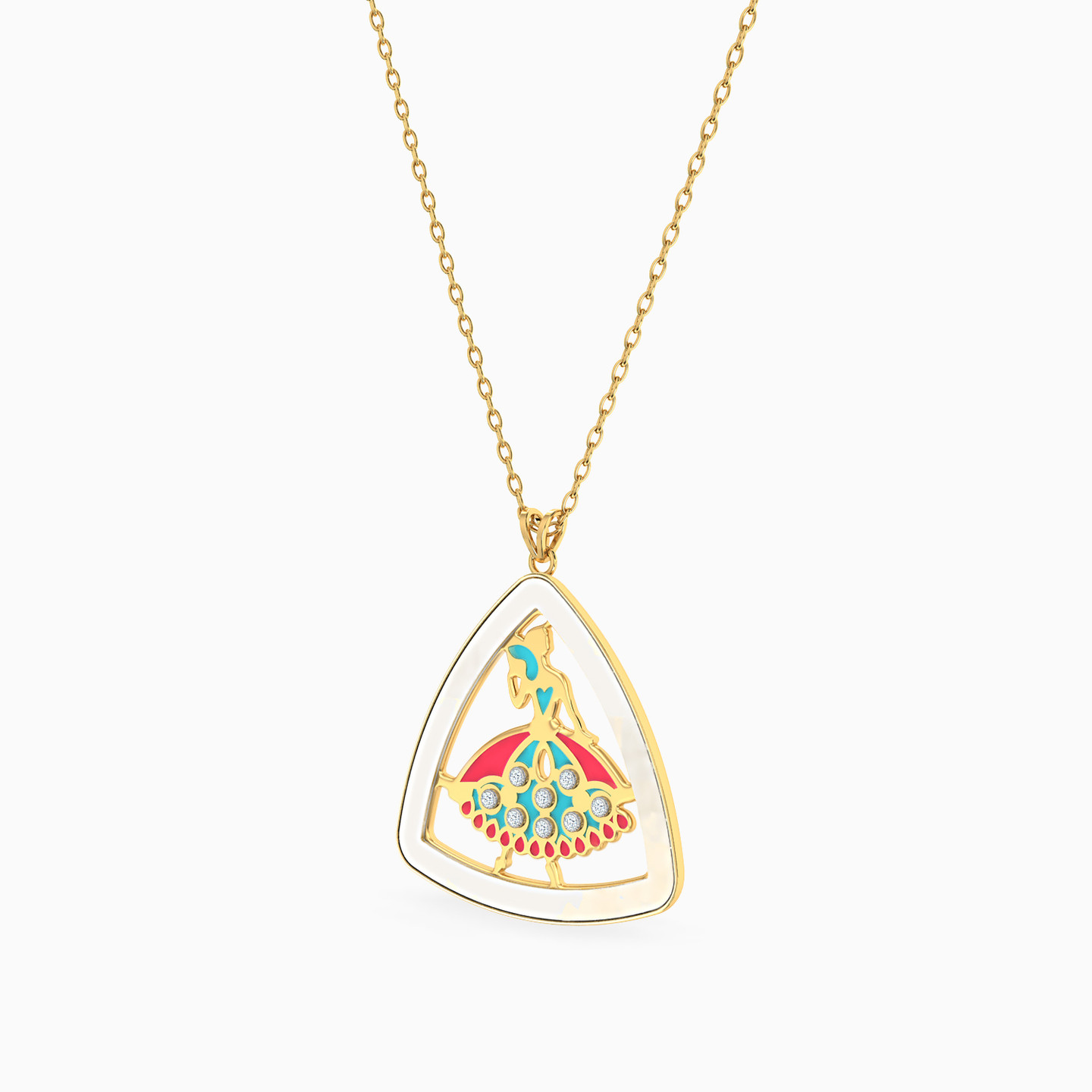 18K Gold Diamond & Enamel Coated Pendant Necklace - 2