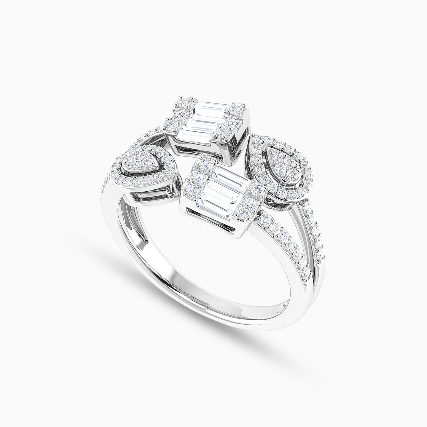 Multi-shaped Diamond Two-headed Ring in 18K Gold - 4 Multi-shaped Diamond Two-headed Ring in 18K Gold - 4