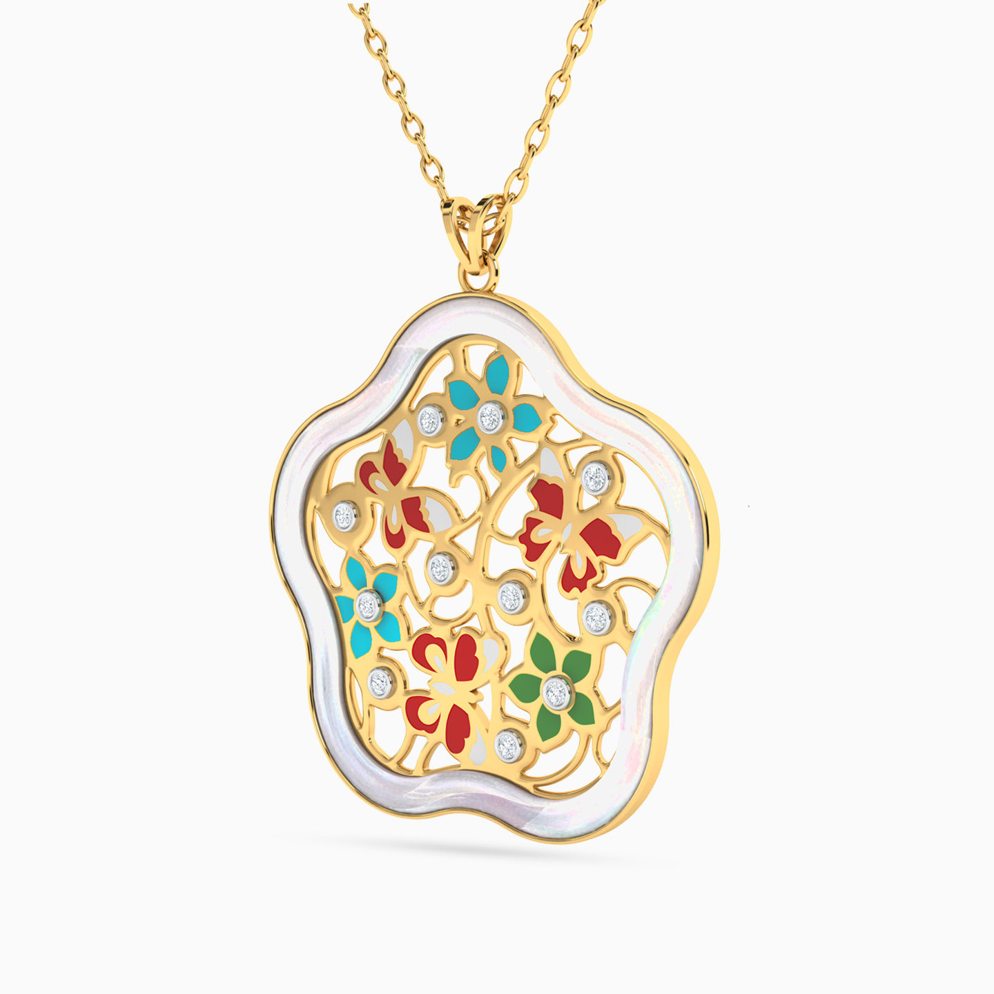 18K Gold Diamond & Enamel Coated Pendant Necklace - 2