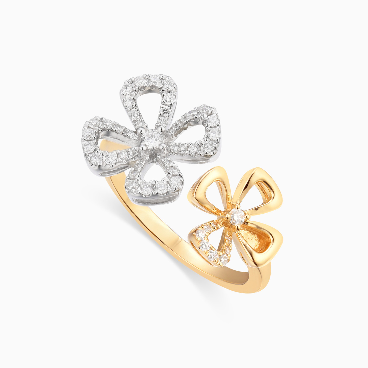 Flower Diamond Two-headed Ring in 18K Gold - 3 Flower Diamond Two-headed Ring in 18K Gold - 3