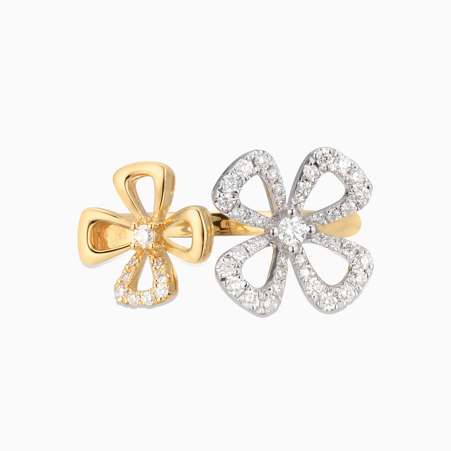 Flower Diamond Two-headed Ring in 18K Gold - 2 Flower Diamond Two-headed Ring in 18K Gold - 2