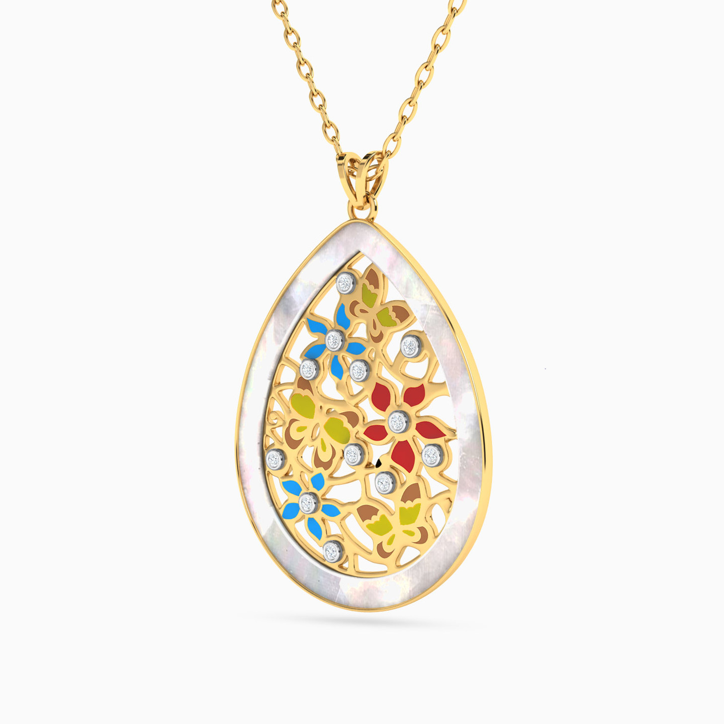 Pear Diamonds & Enamel Coated Necklace In 18K Gold - 2