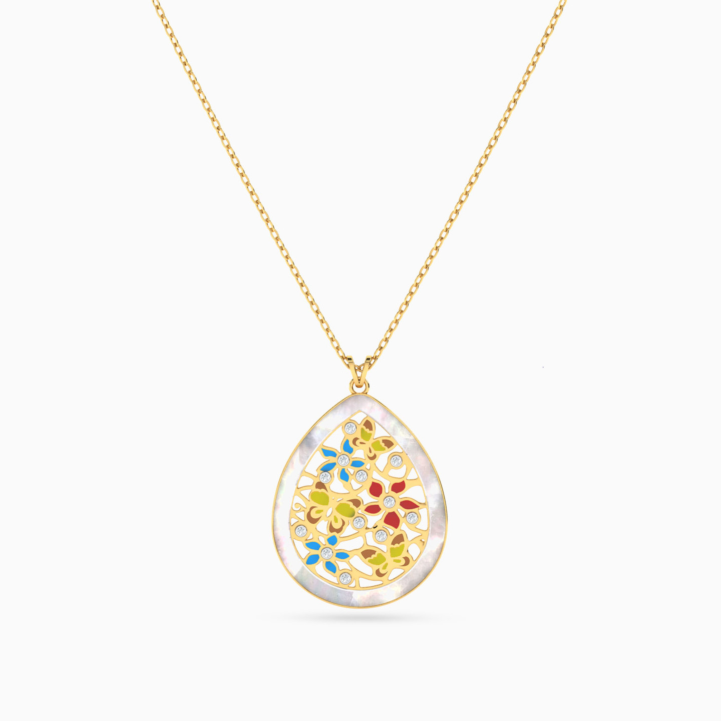 Pear Diamonds & Enamel Coated Necklace In 18K Gold - 3