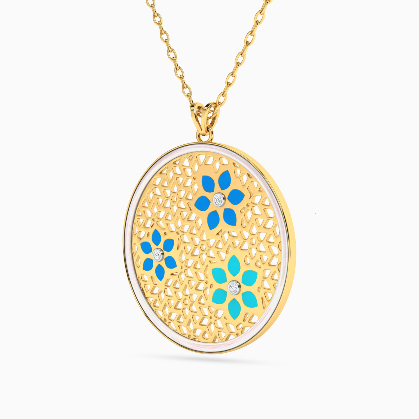 18K Gold Diamond & Enamel Coated Pendant Necklace - 2