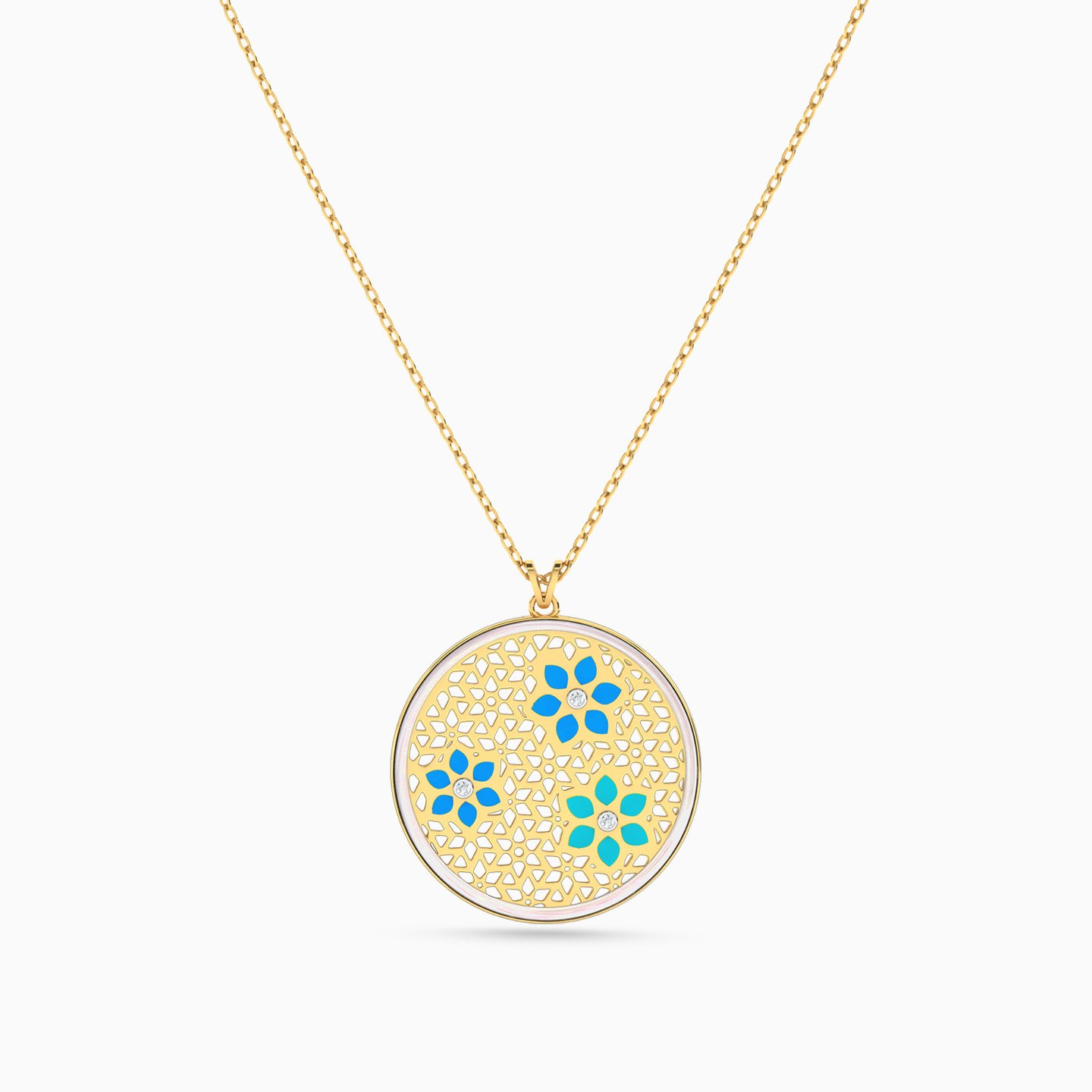 18K Gold Diamond & Enamel Coated Pendant Necklace - 3