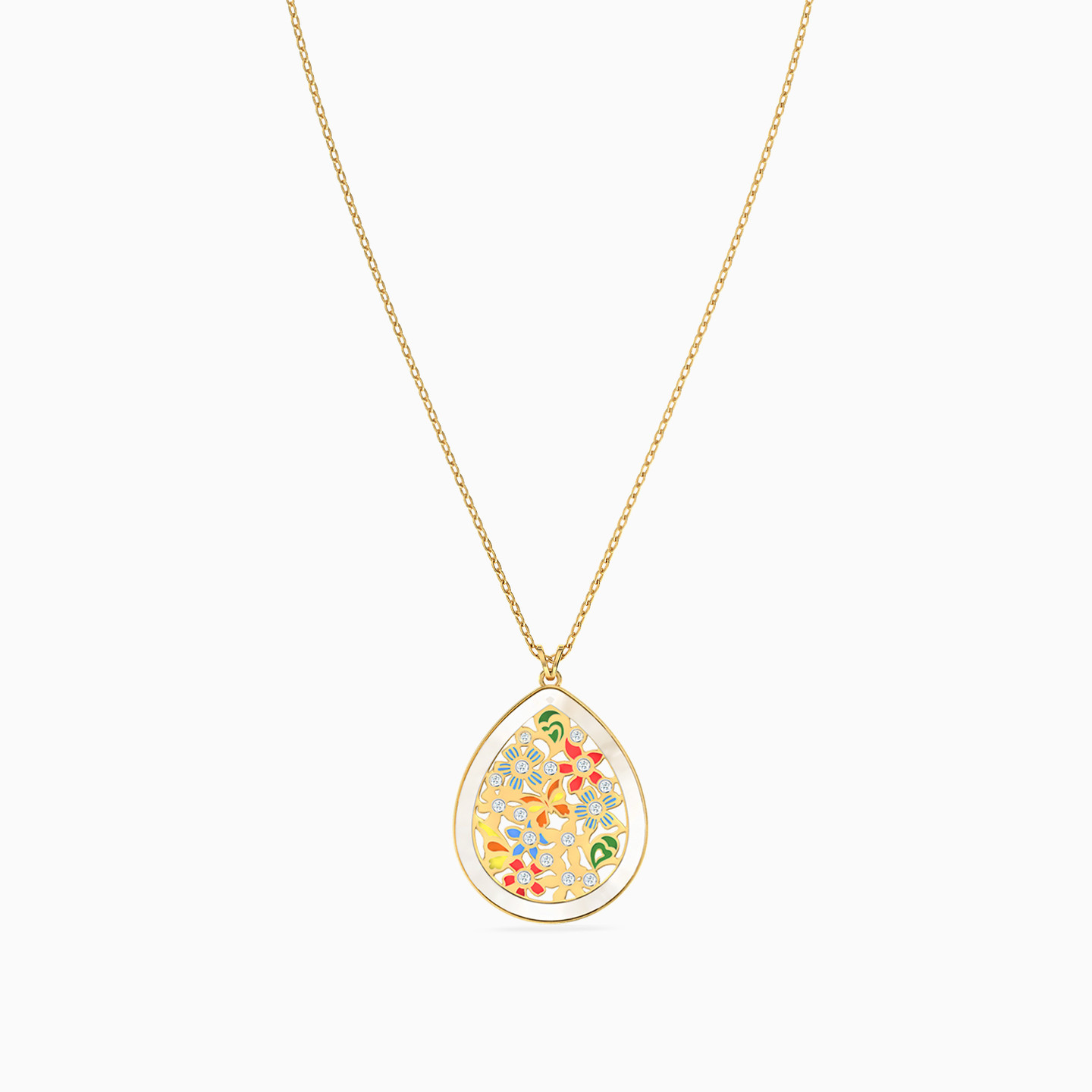 18K Gold Diamond & Enamel Coated Pendant Necklace - 3