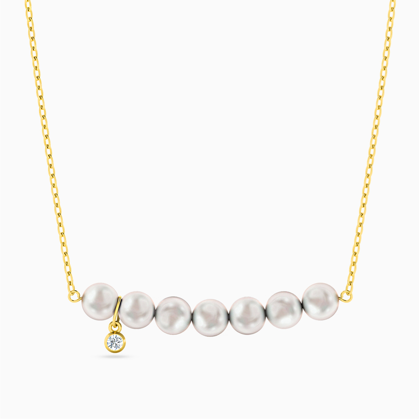 Round Shaped Pearls on 18K Gold Chain