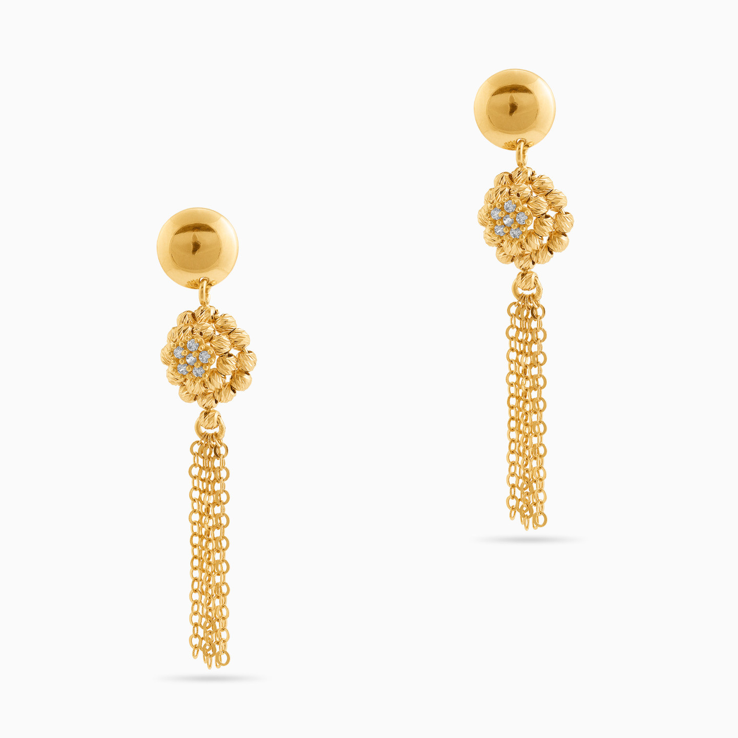 Tassel Cubic Zirconia Drop Earrings in 21K Gold - 3 Tassel Cubic Zirconia Drop Earrings in 21K Gold - 3