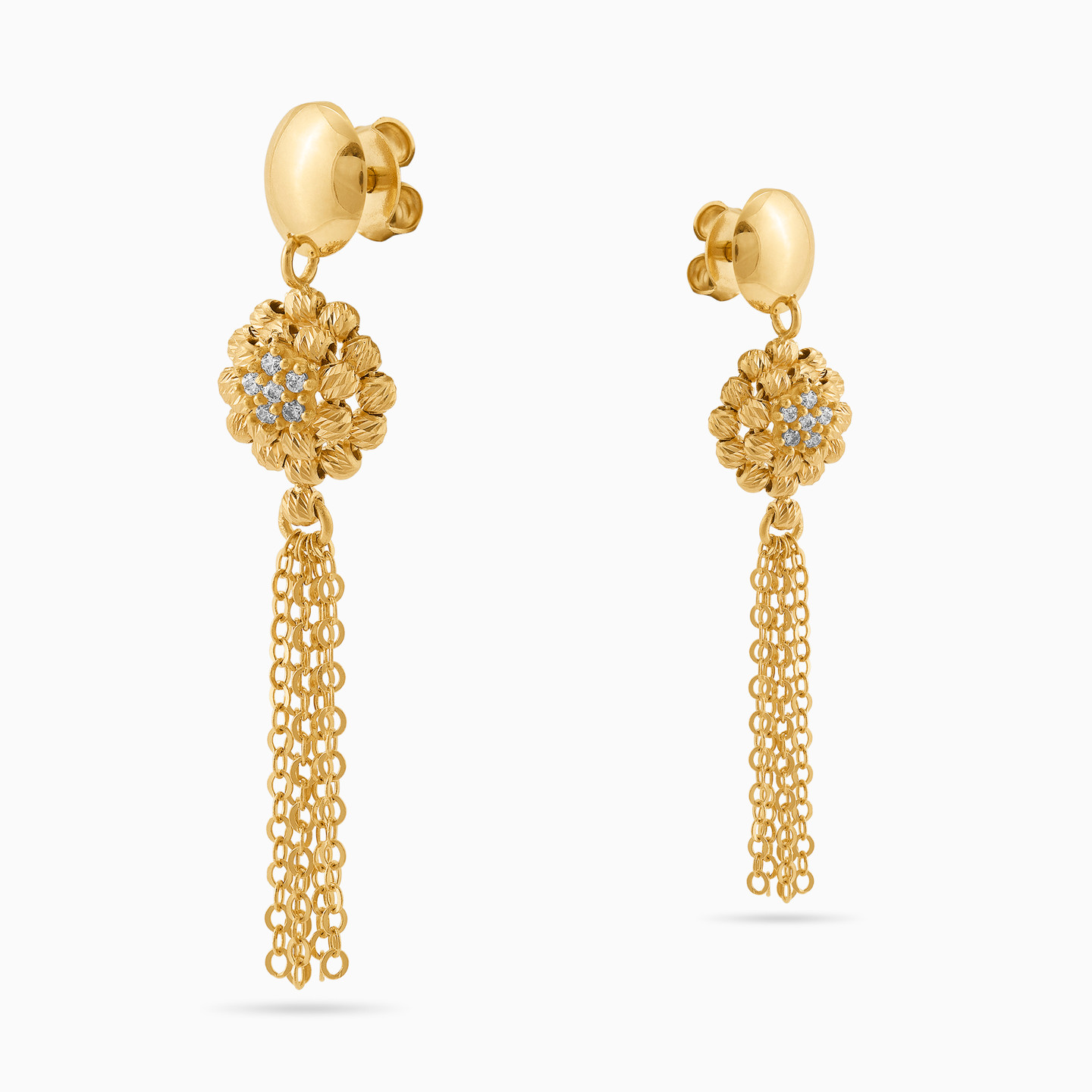 Tassel Cubic Zirconia Drop Earrings in 21K Gold - 4 Tassel Cubic Zirconia Drop Earrings in 21K Gold - 4