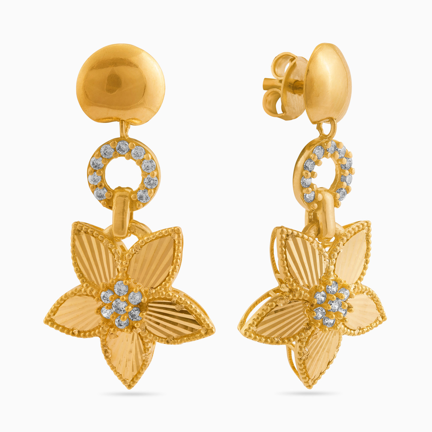 Flower Cubic Zirconia Drop Earrings in 21K Gold Flower Cubic Zirconia Drop Earrings in 21K Gold