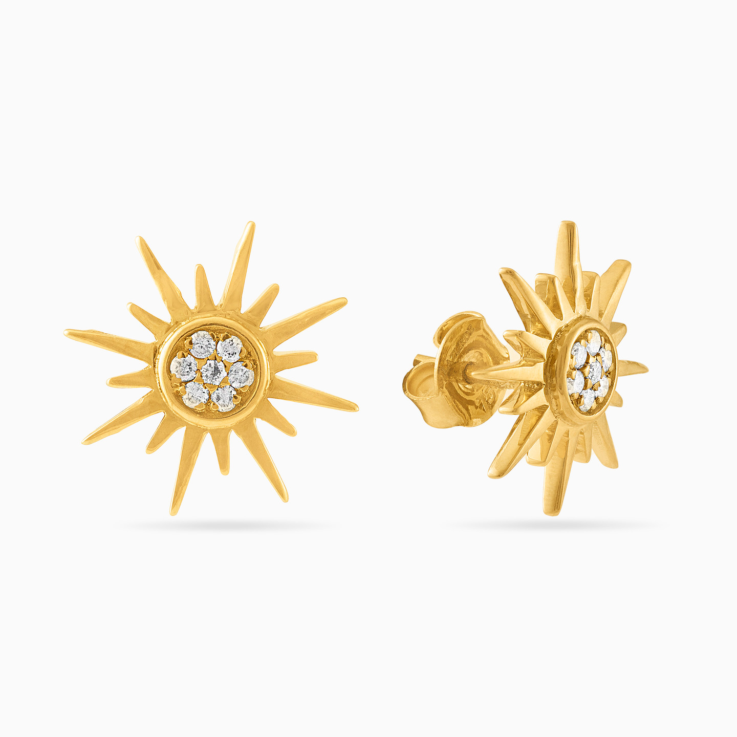 Sun Diamond Stud Earrings in 18K Gold - 2 Sun Diamond Stud Earrings in 18K Gold - 2
