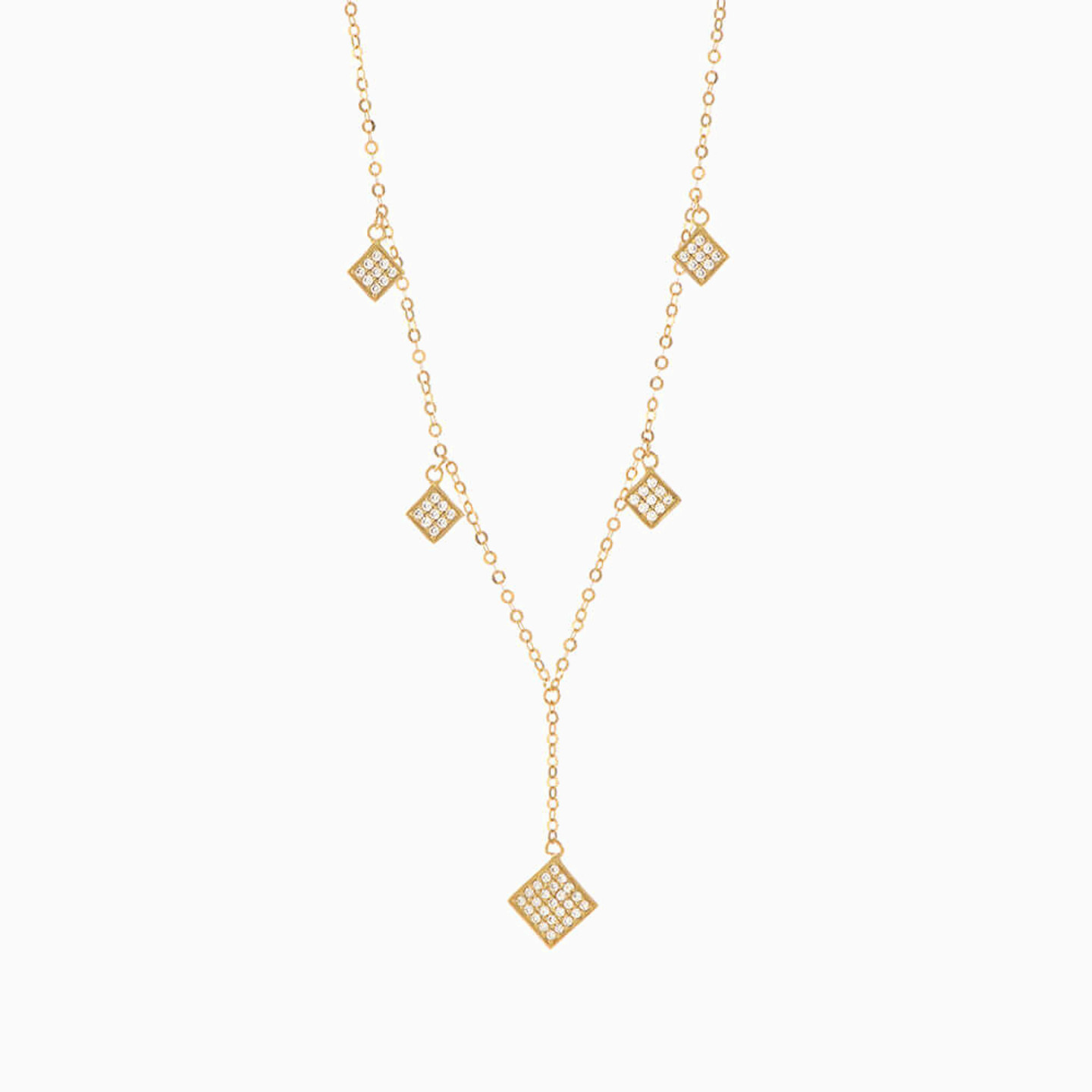 Square Cubic Zirconia Chain Necklace in 18K Gold - 2 Square Cubic Zirconia Chain Necklace in 18K Gold - 2