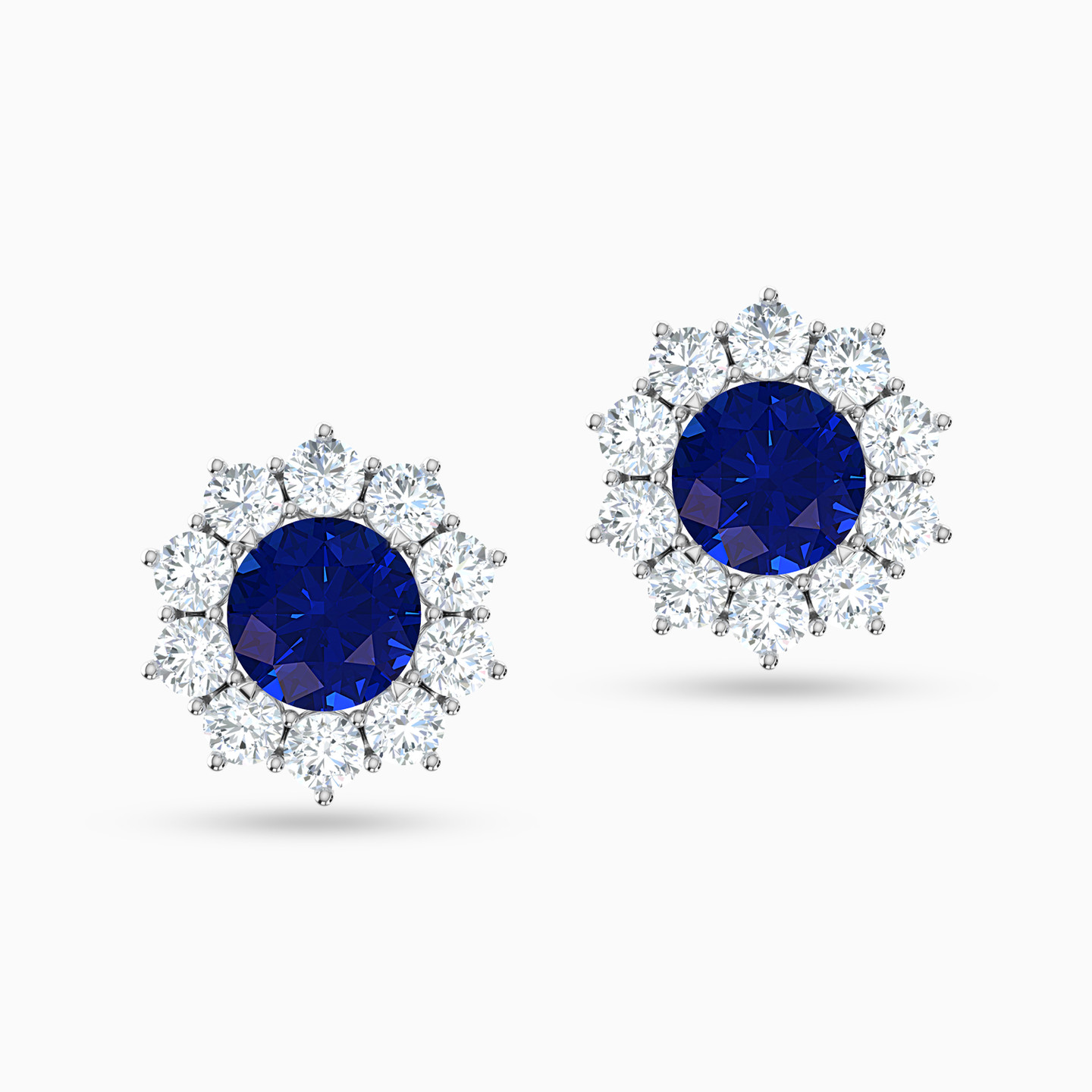 أقراط صغيرة ذهب زهرة عيار 18 قيراط مزينة بحجر أزرق - 2 أقراط صغيرة ذهب زهرة عيار 18 قيراط مزينة بحجر أزرق - 2