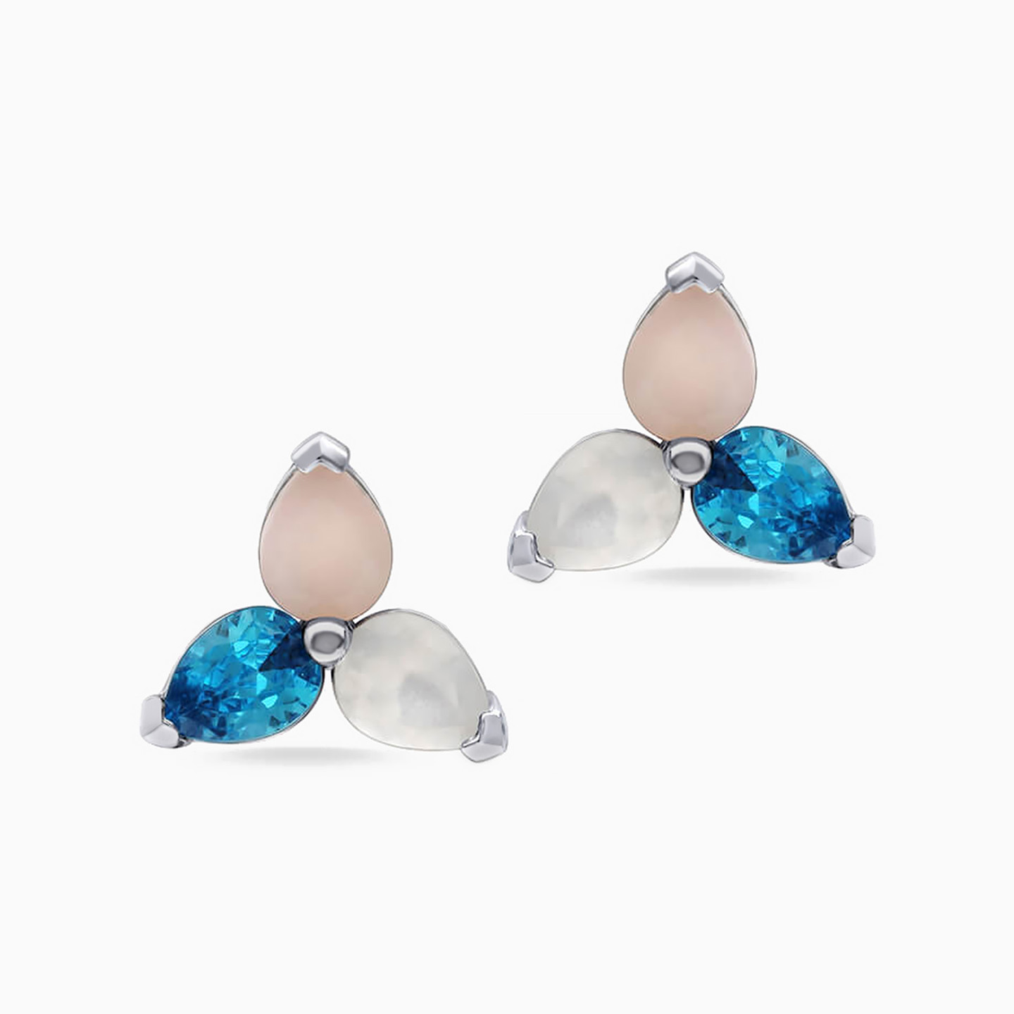 Flower Colored Stones Stud Earrings in 18K Gold