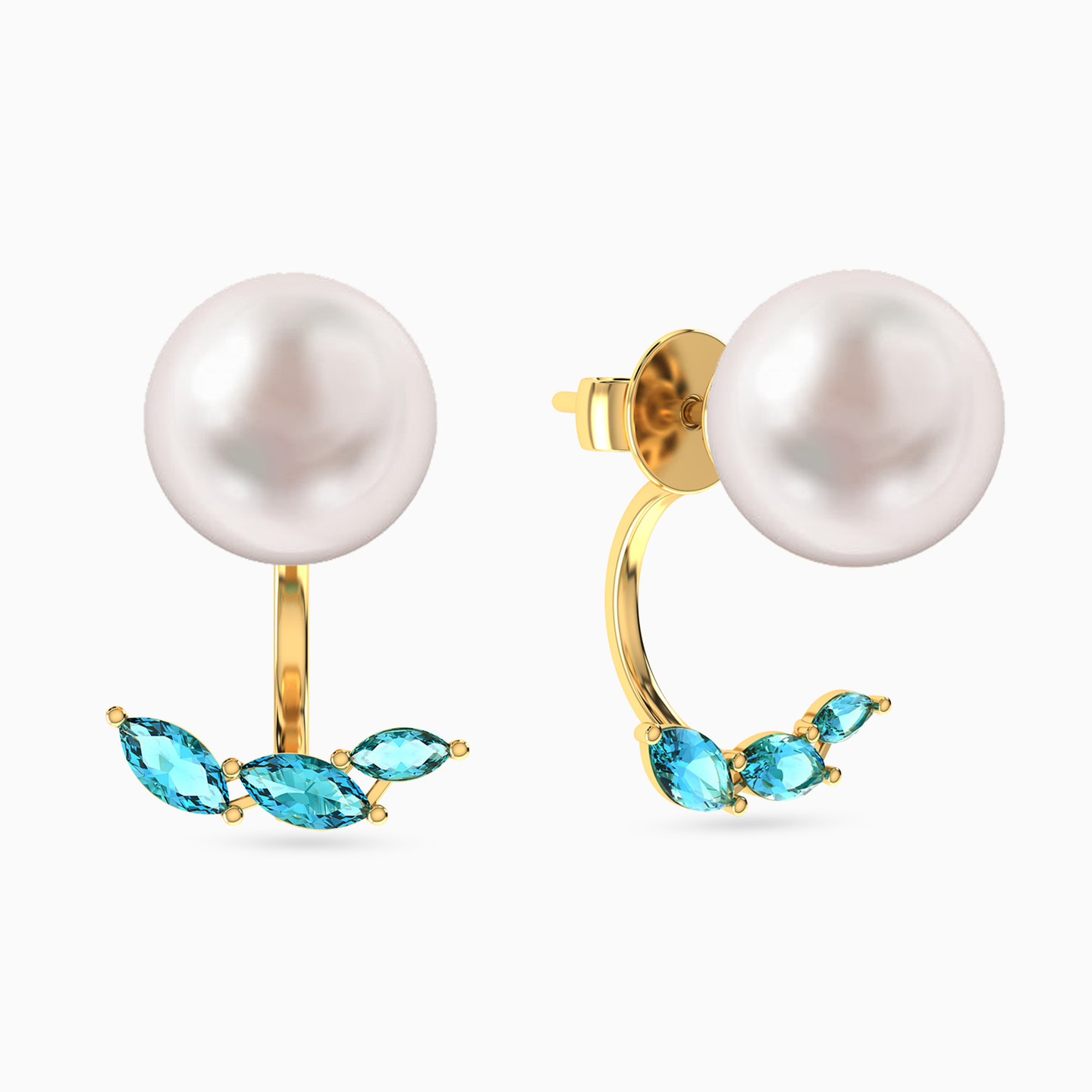 أقراط صغيرة ذهب دائرية عيار 18 قيراط مزينة باللؤلؤ والأحجار الملونة - 2 أقراط صغيرة ذهب دائرية عيار 18 قيراط مزينة باللؤلؤ والأحجار الملونة - 2