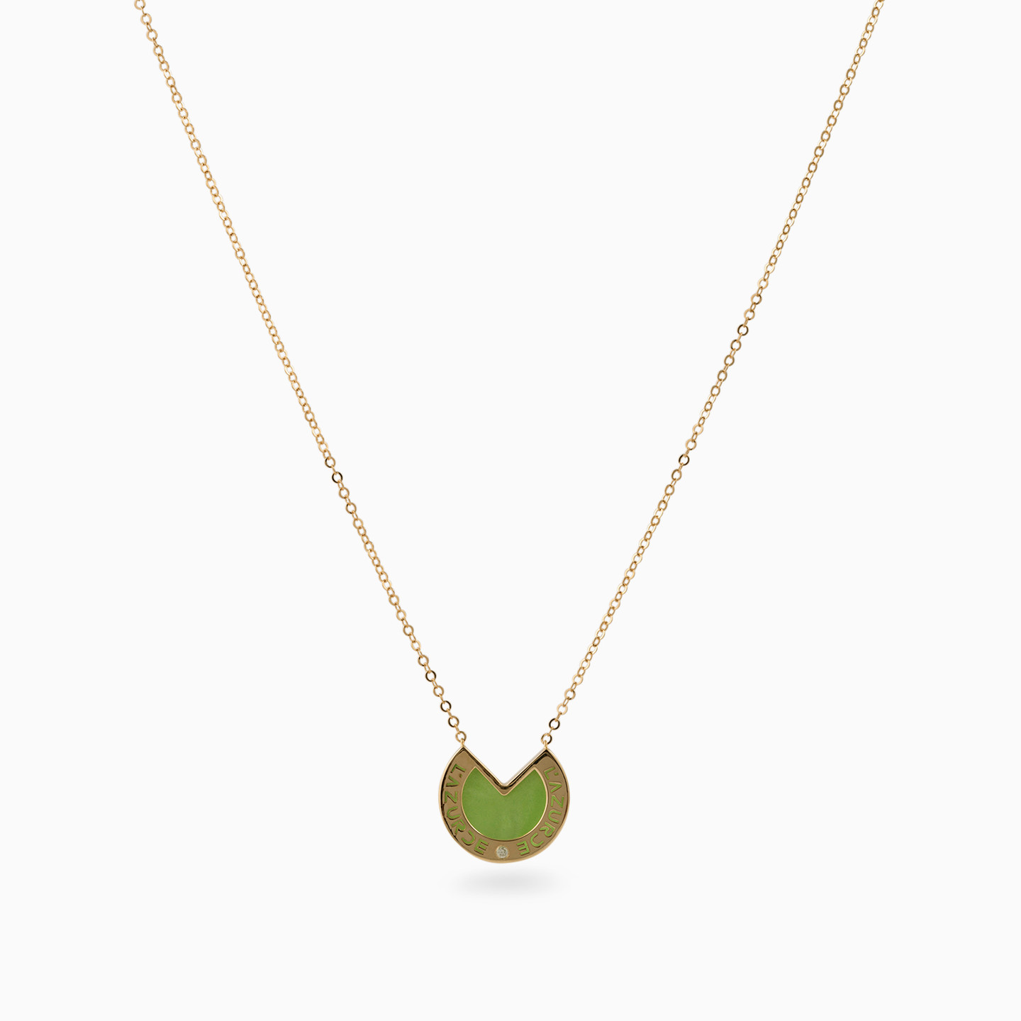 Pie Diamond & Green Stones Necklace in 18K Gold - 3 Pie Diamond & Green Stones Necklace in 18K Gold - 3