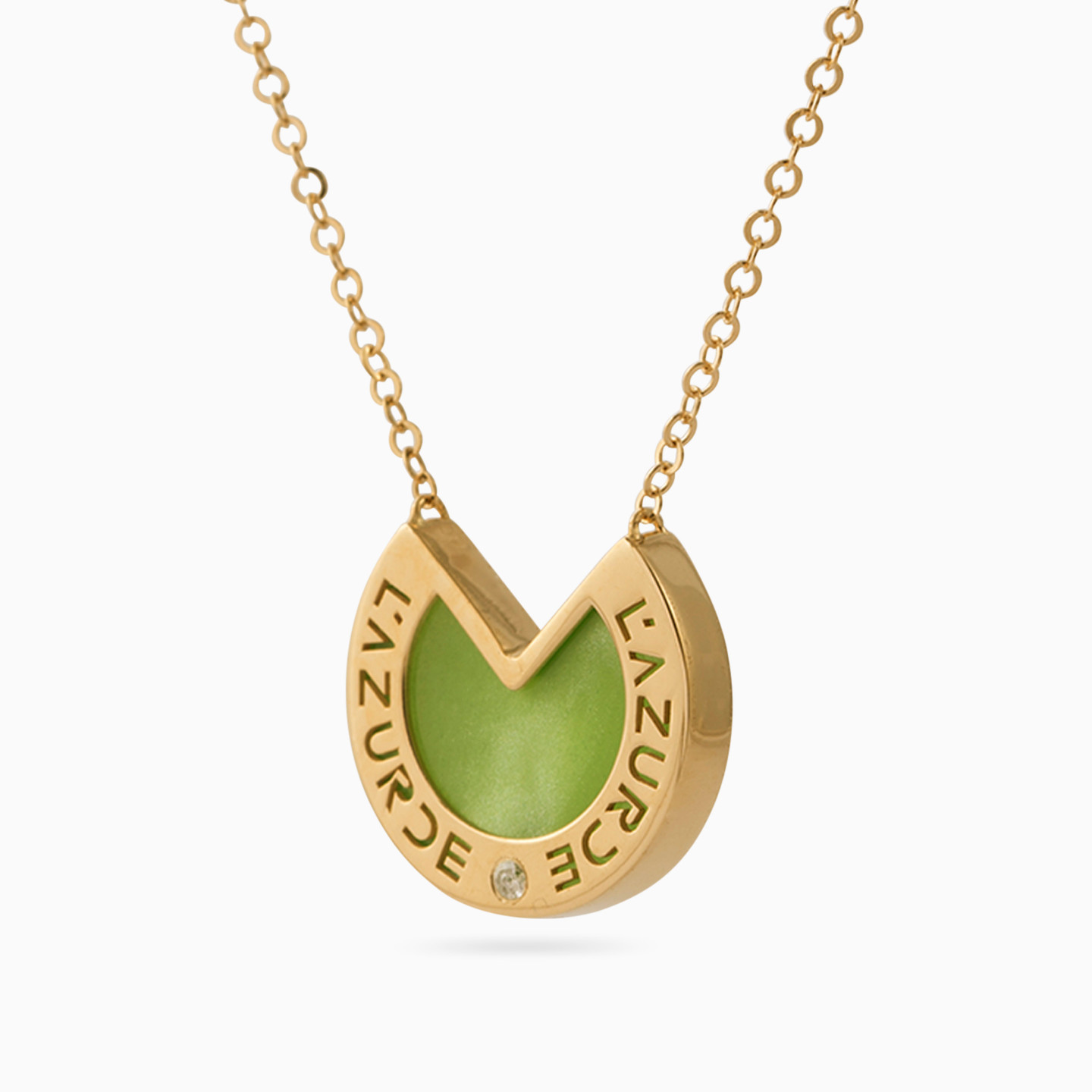 Pie Diamond & Green Stones Necklace in 18K Gold - 2 Pie Diamond & Green Stones Necklace in 18K Gold - 2
